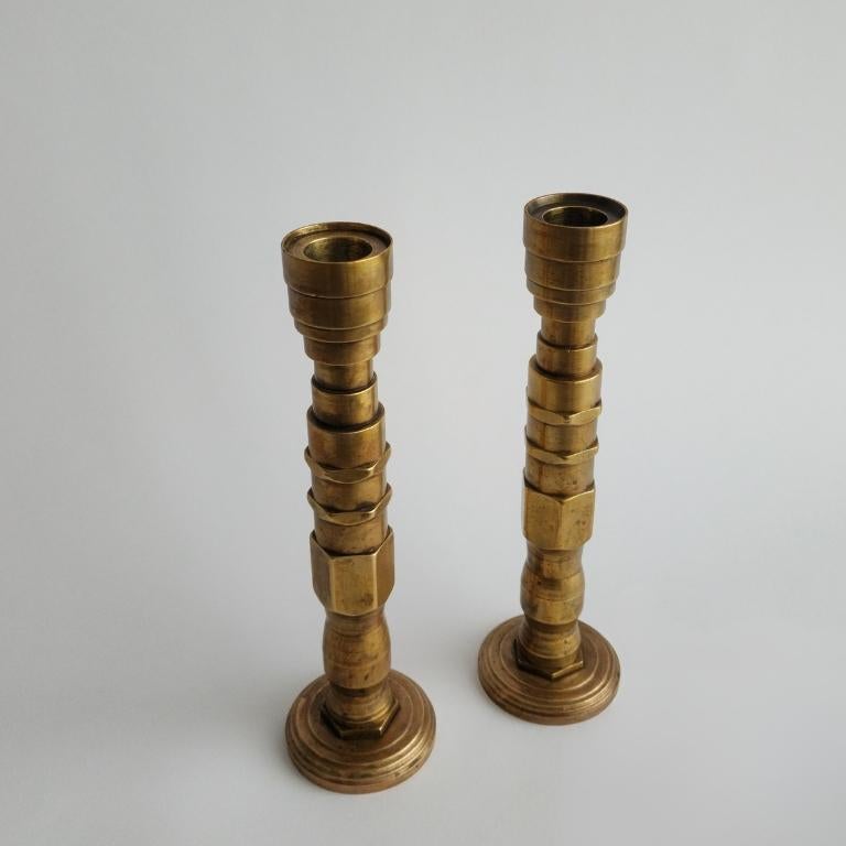 French Art Deco Candlesticks, Brass, France c. 1960s For Sale