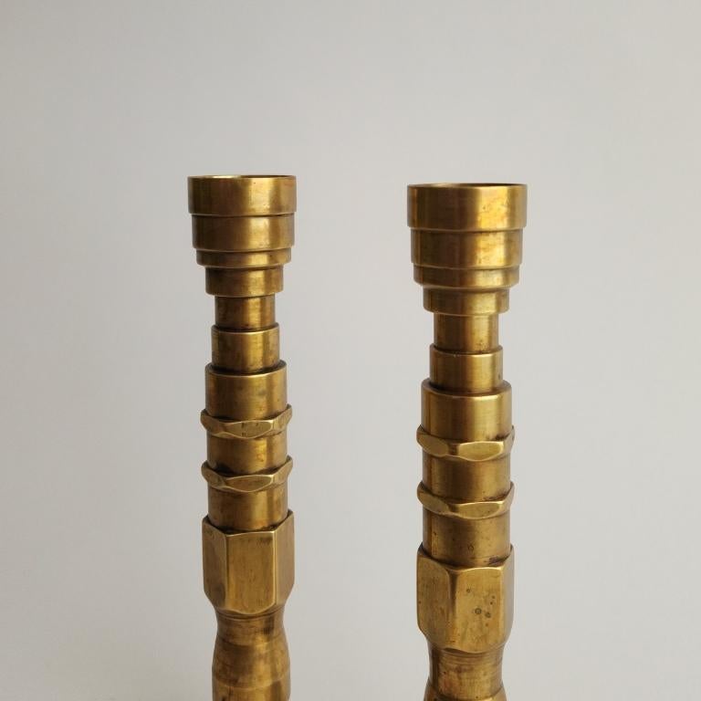 Art Deco Candlesticks, Brass, France c. 1960s In Good Condition For Sale In Boca Raton, FL