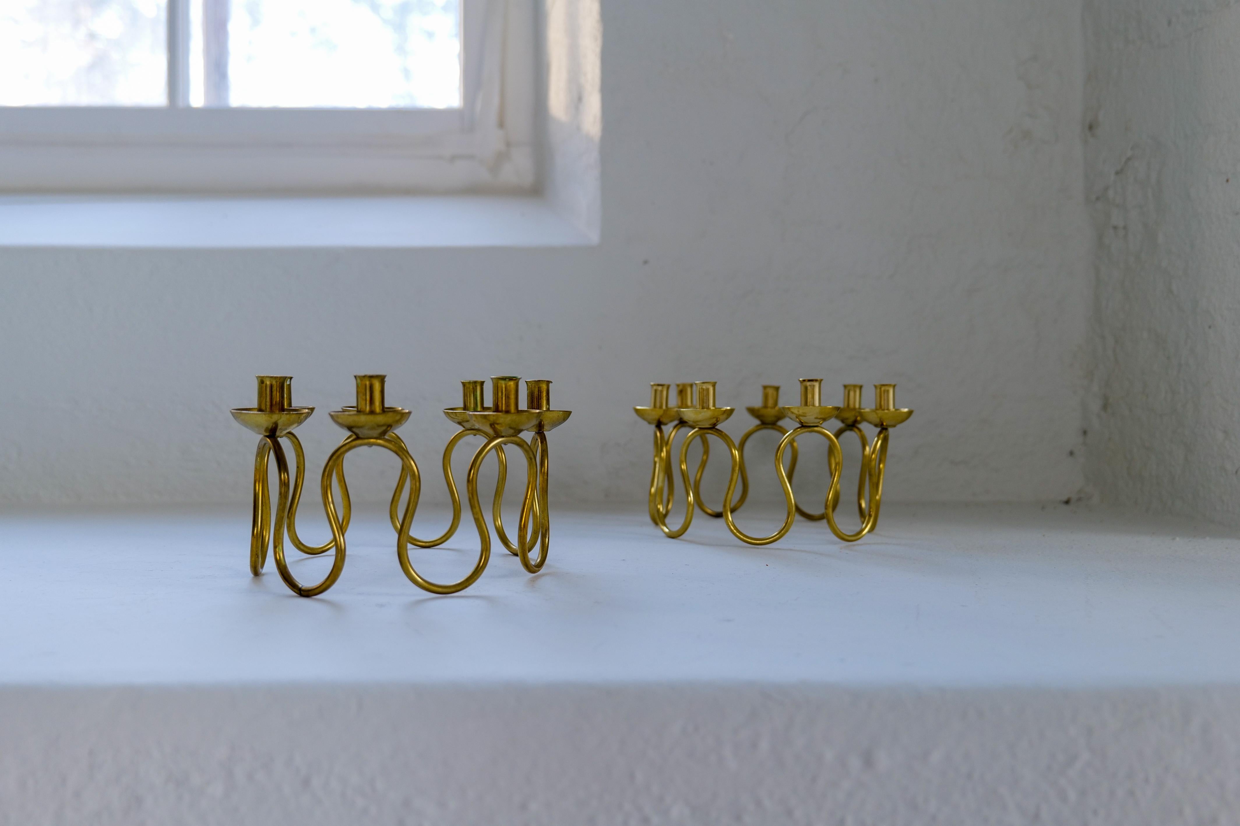 Art Deco Candlesticks in Brass by Lars Holmström in Arvika, Sweden For Sale 3