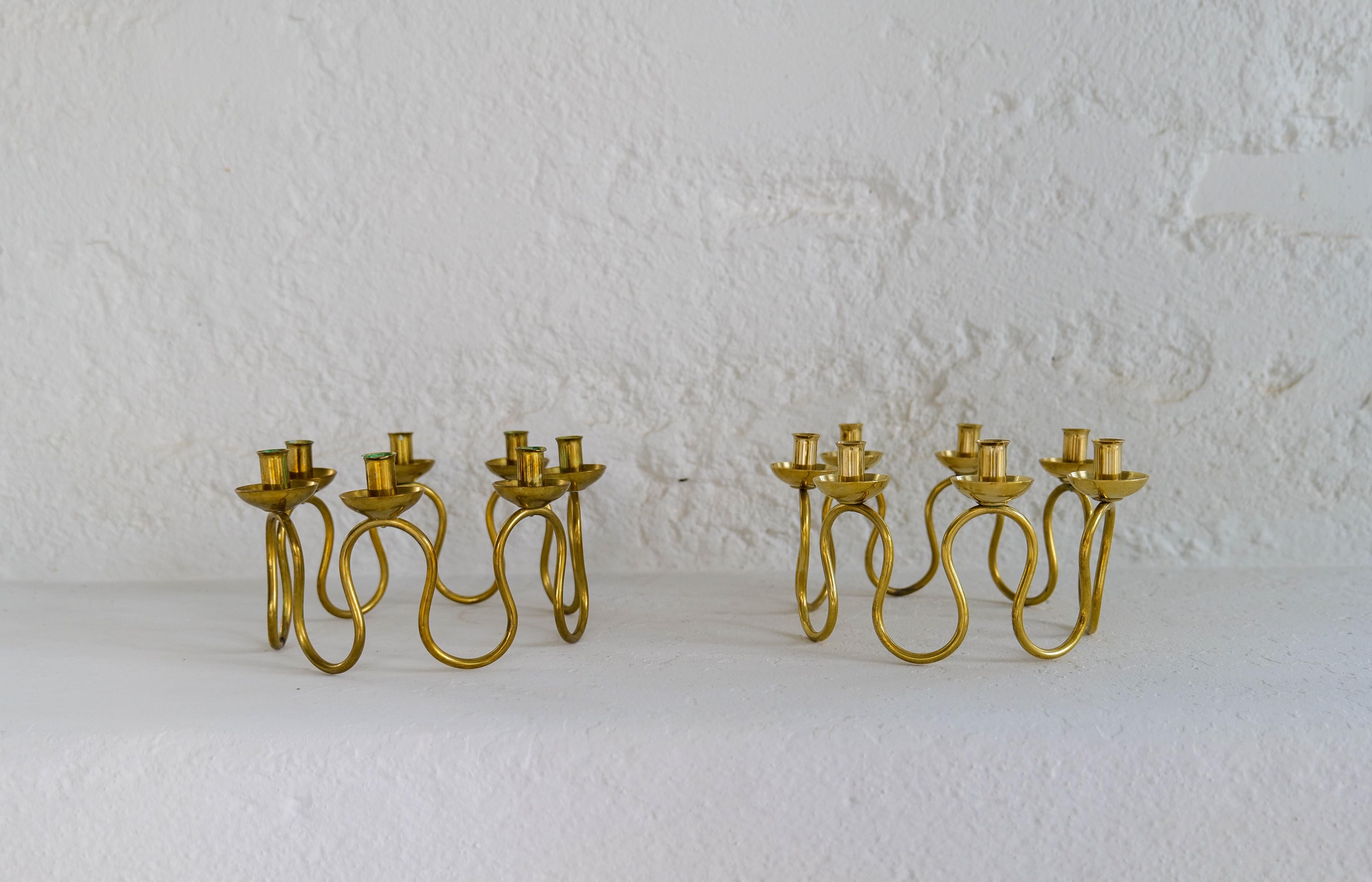 Art Deco Candlesticks in Brass by Lars Holmström in Arvika, Sweden For Sale 4