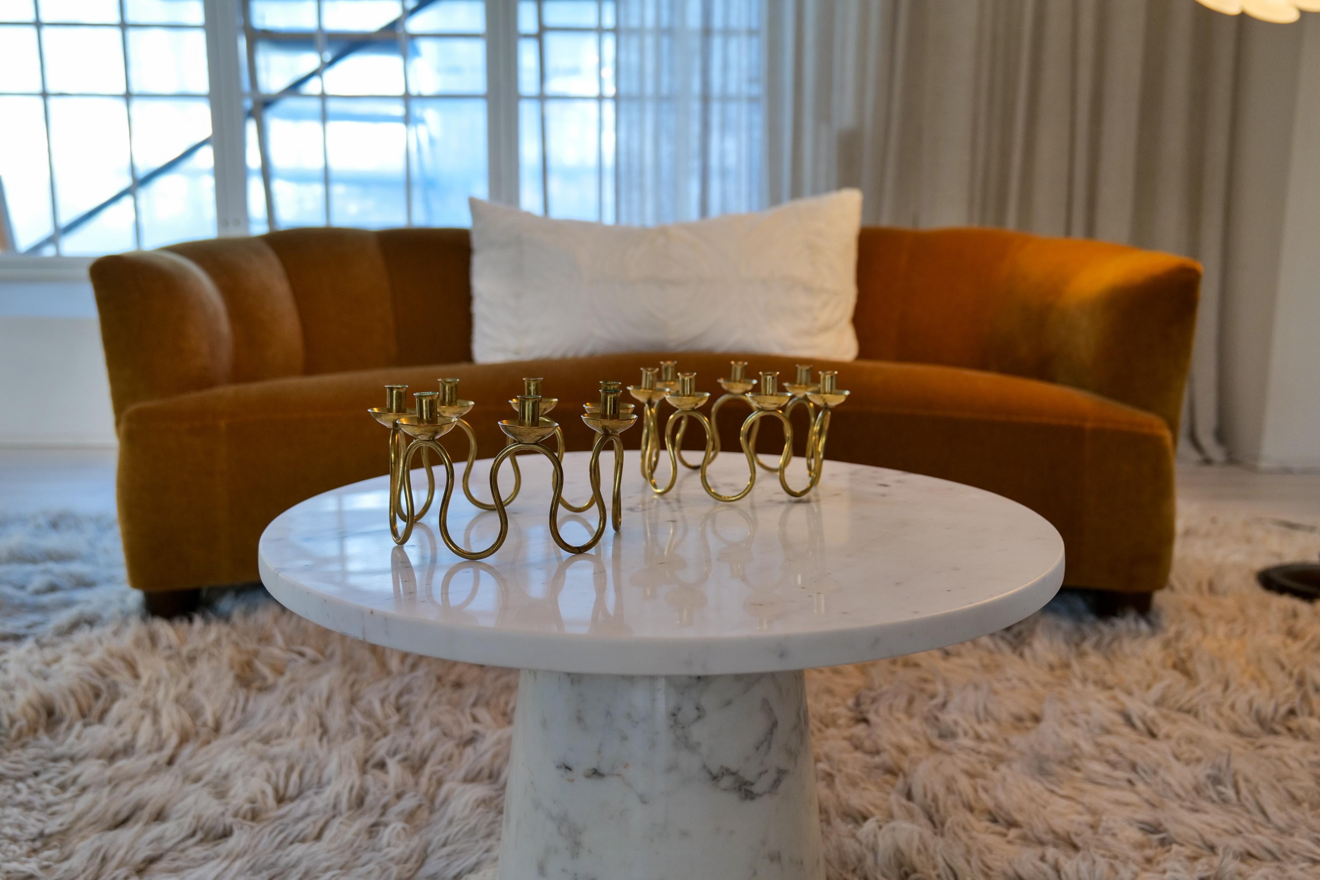 Scandinavian Modern Art Deco Candlesticks in Brass by Lars Holmström in Arvika, Sweden For Sale