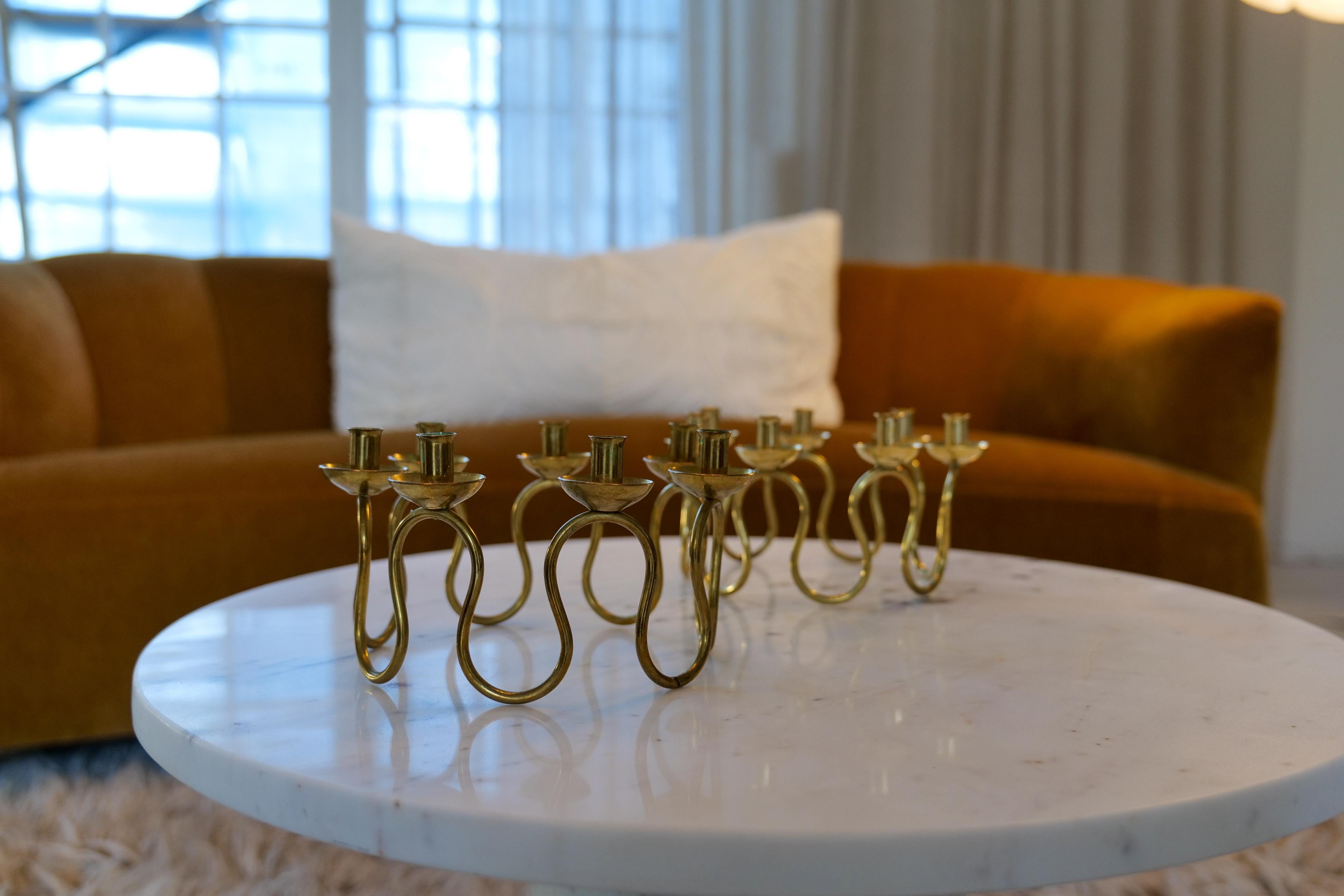 Swedish Art Deco Candlesticks in Brass by Lars Holmström in Arvika, Sweden For Sale