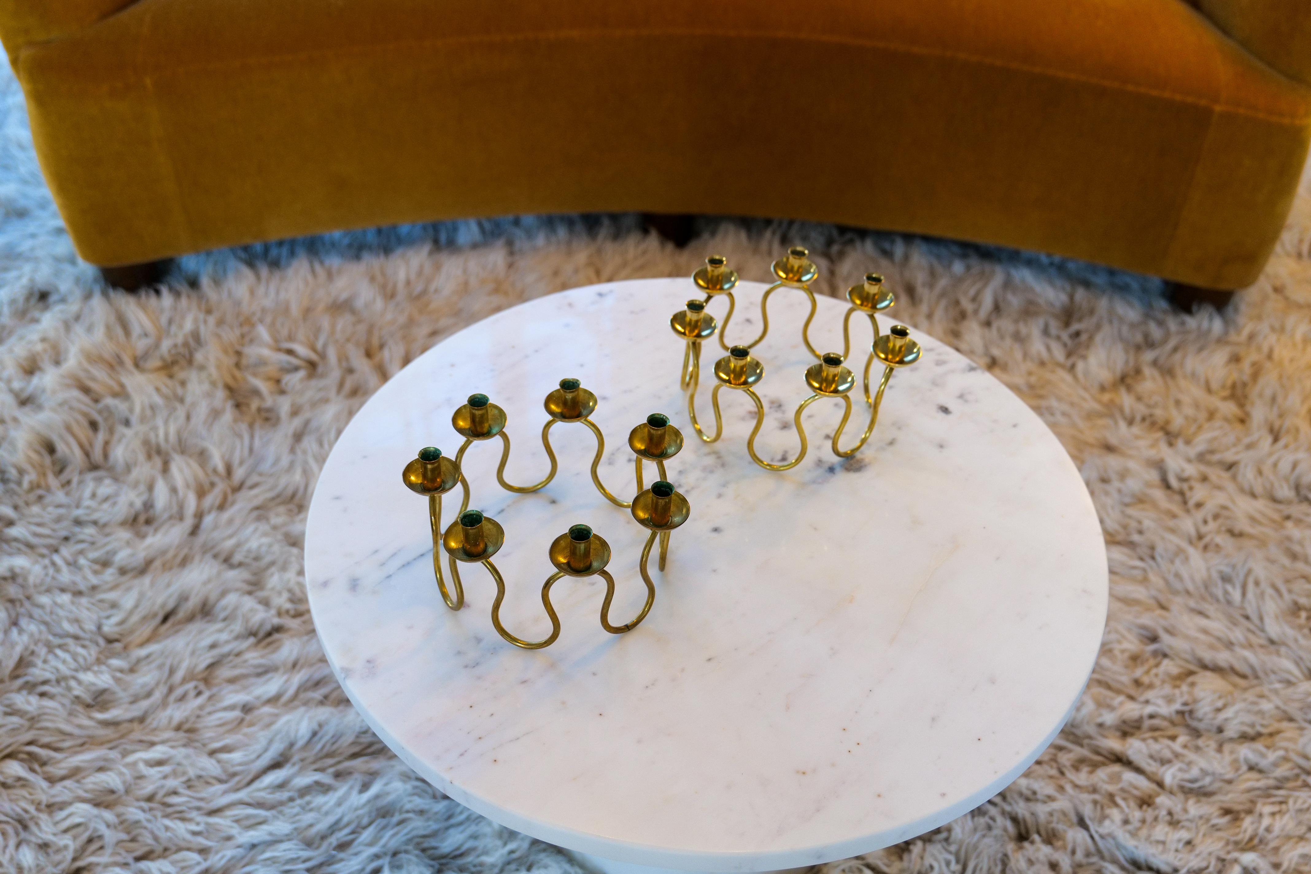 Hand-Crafted Art Deco Candlesticks in Brass by Lars Holmström in Arvika, Sweden For Sale