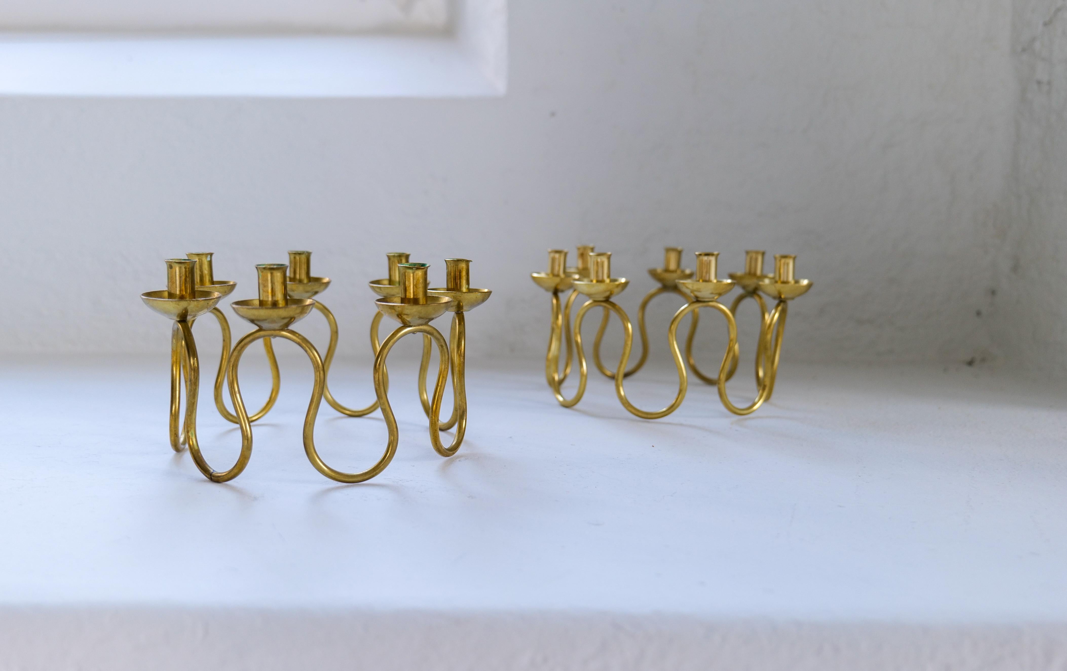 Art Deco Candlesticks in Brass by Lars Holmström in Arvika, Sweden In Good Condition For Sale In Hillringsberg, SE