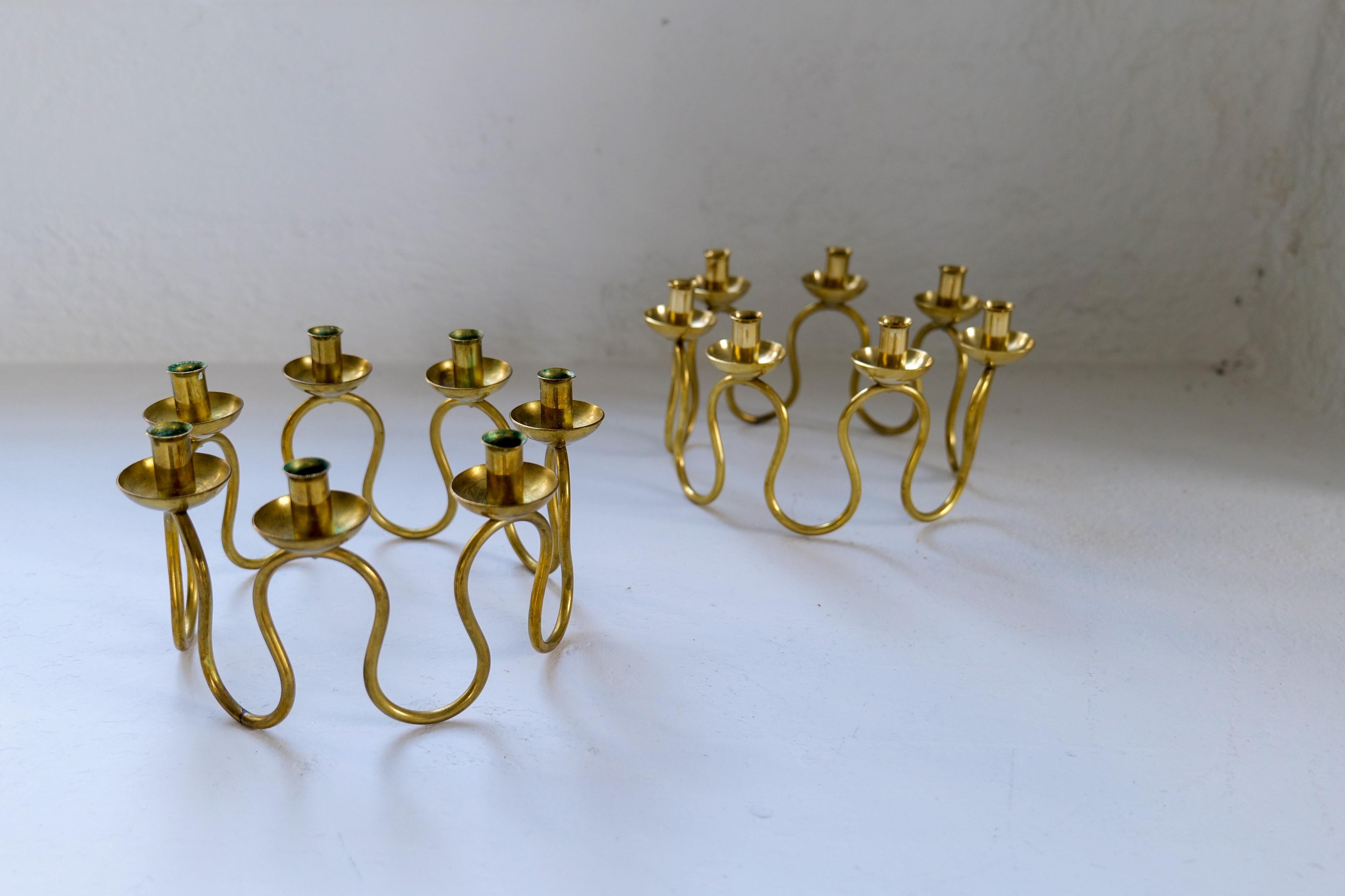 Mid-20th Century Art Deco Candlesticks in Brass by Lars Holmström in Arvika, Sweden For Sale