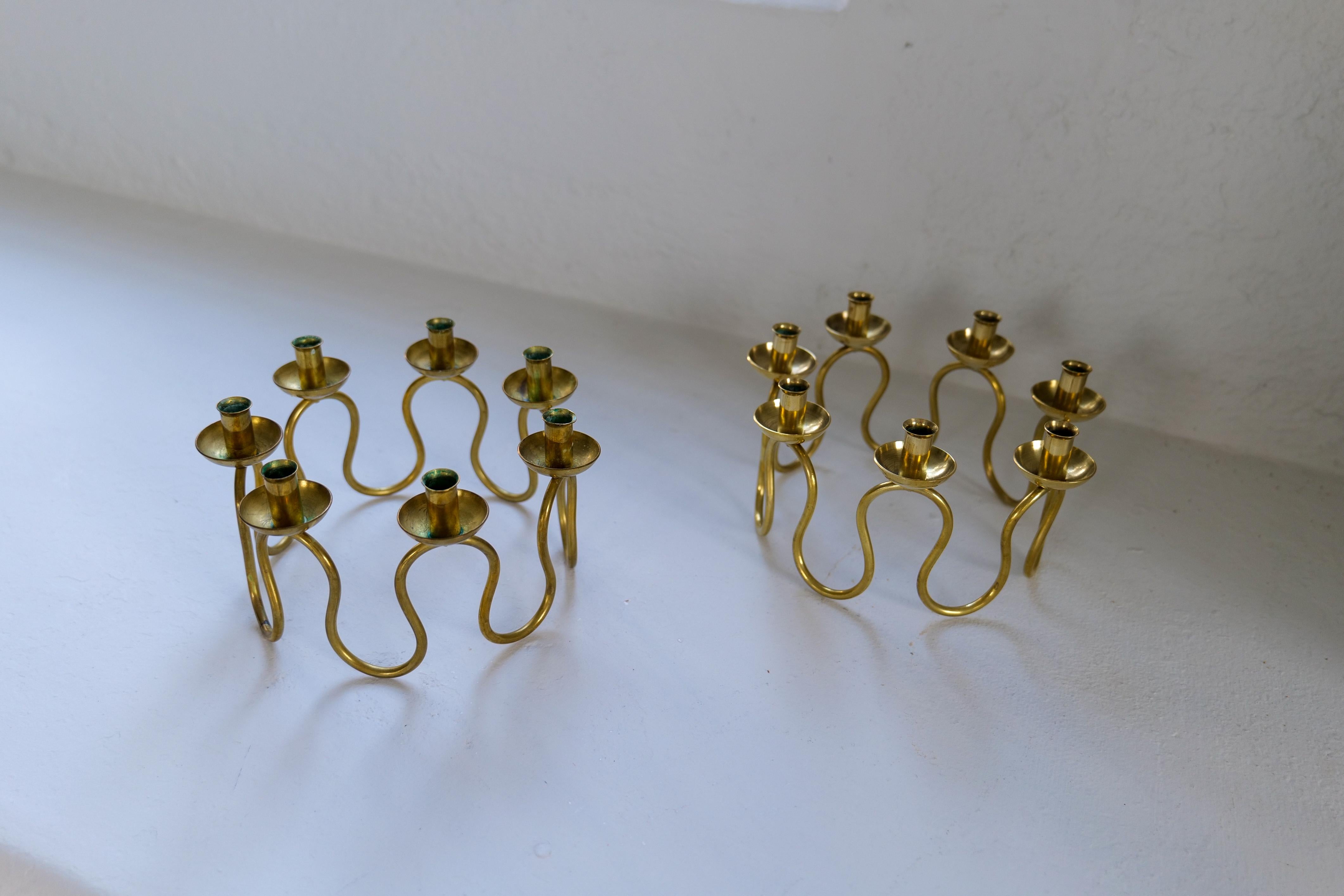 Art Deco Candlesticks in Brass by Lars Holmström in Arvika, Sweden For Sale 1