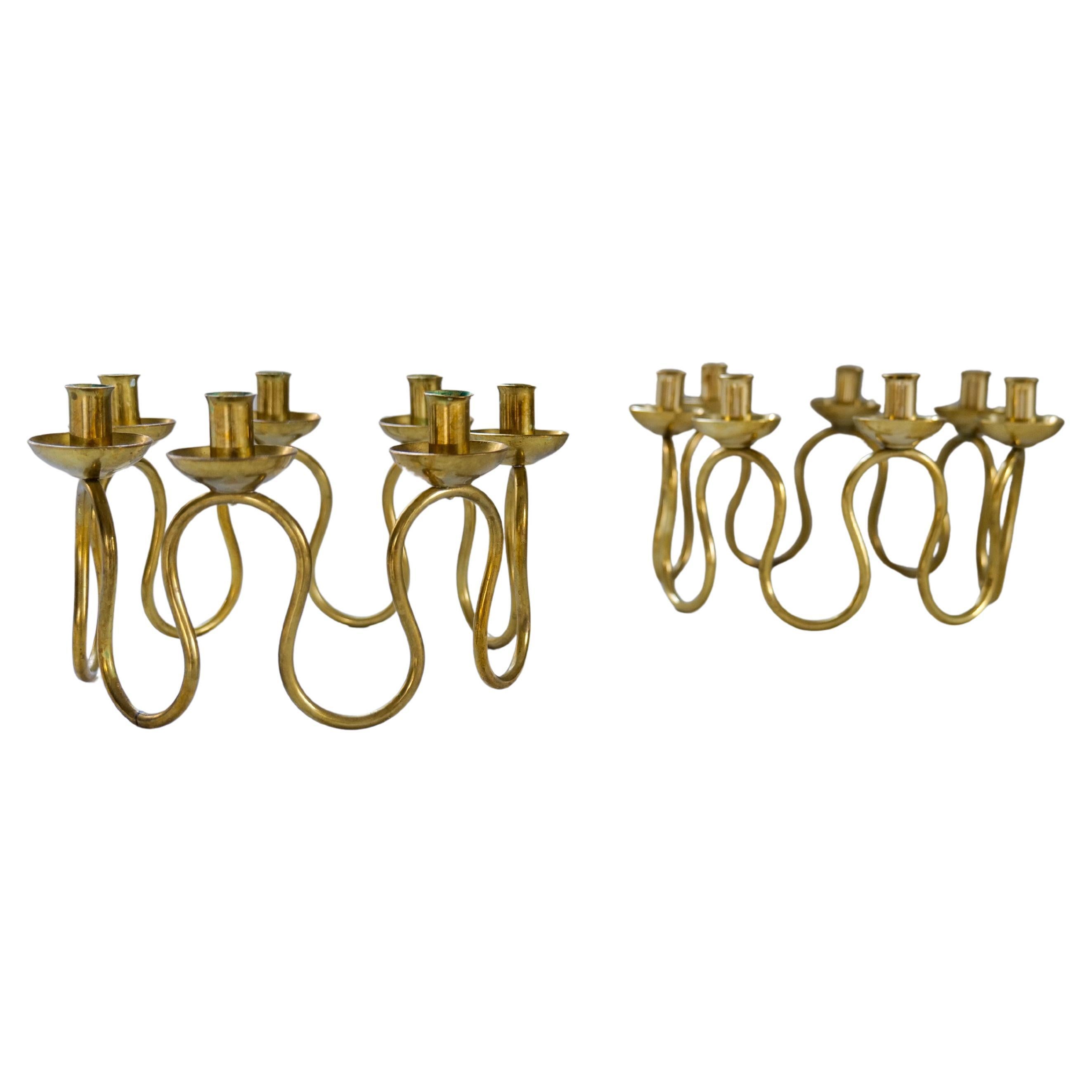 Art Deco Candlesticks in Brass by Lars Holmström in Arvika, Sweden For Sale