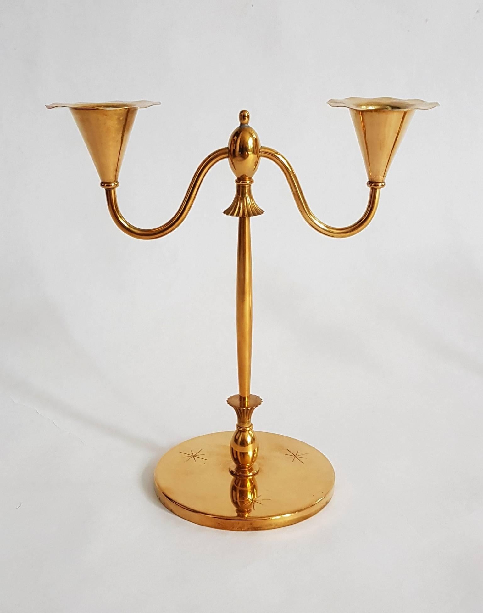Swedish Art Deco Candlesticks in Brass by O.H. Lagersted Made in Sweden For Sale