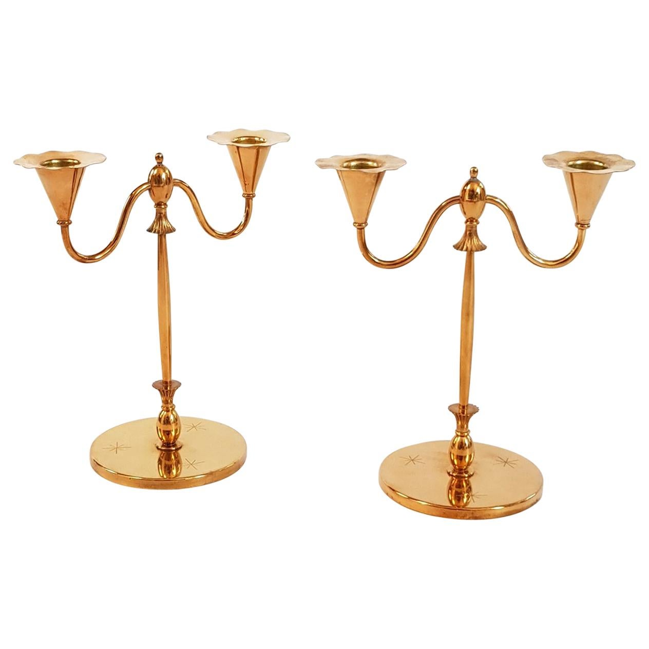 Art Deco Candlesticks in Brass by O.H. Lagersted Made in Sweden For Sale