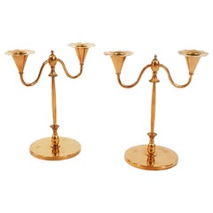 Art Deco Candlesticks in Brass by O.H. Lagersted Made in Sweden