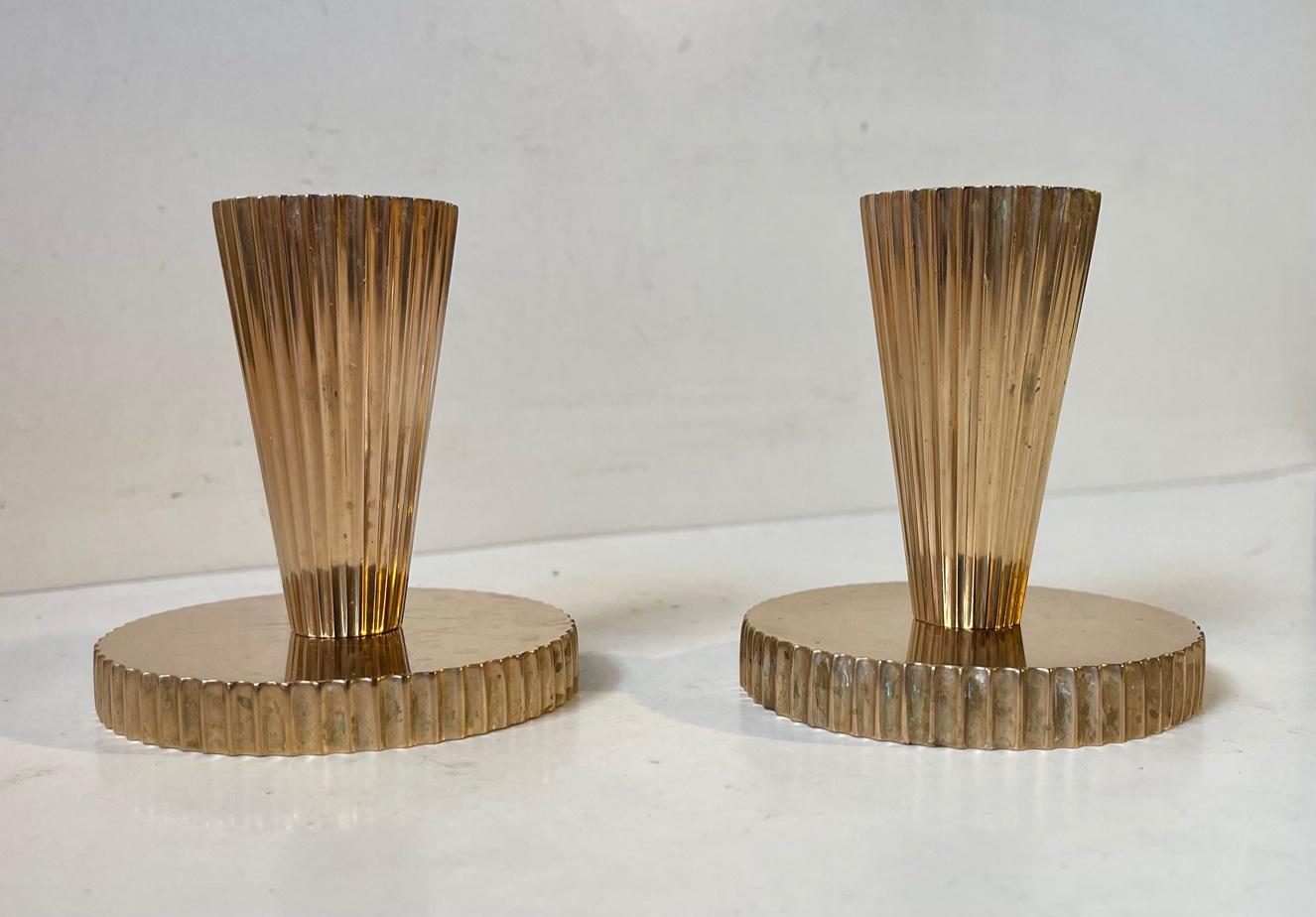 Danish Art Deco Candlesticks in Fluted Bronze by Tinos, 1930s