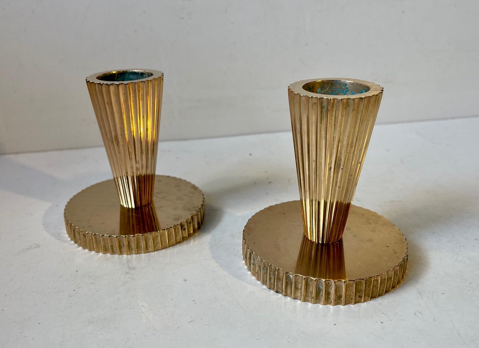 Art Deco Candlesticks in Fluted Bronze by Tinos, 1930s In Good Condition In Esbjerg, DK