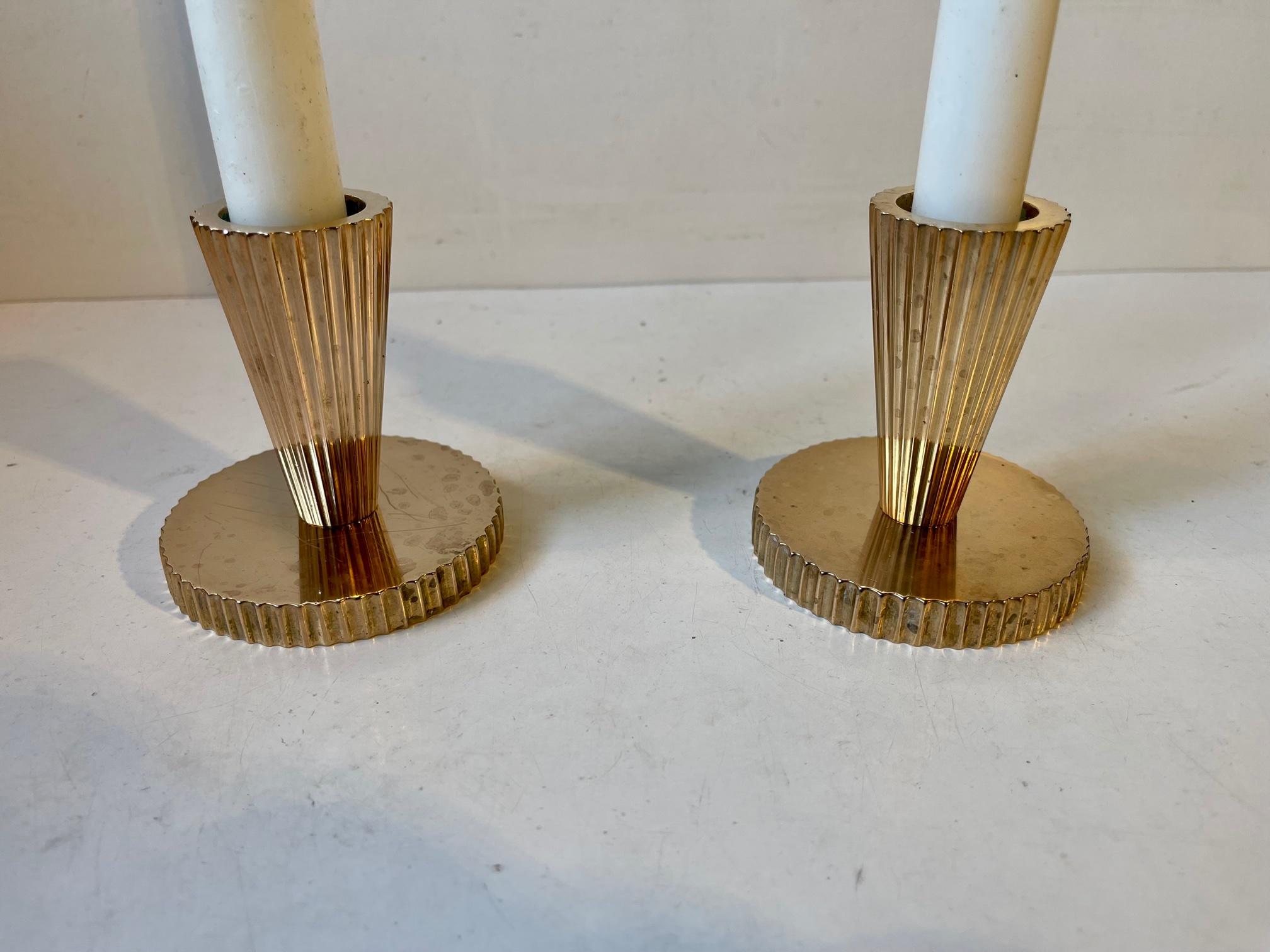 Mid-20th Century Art Deco Candlesticks in Fluted Bronze by Tinos, 1930s