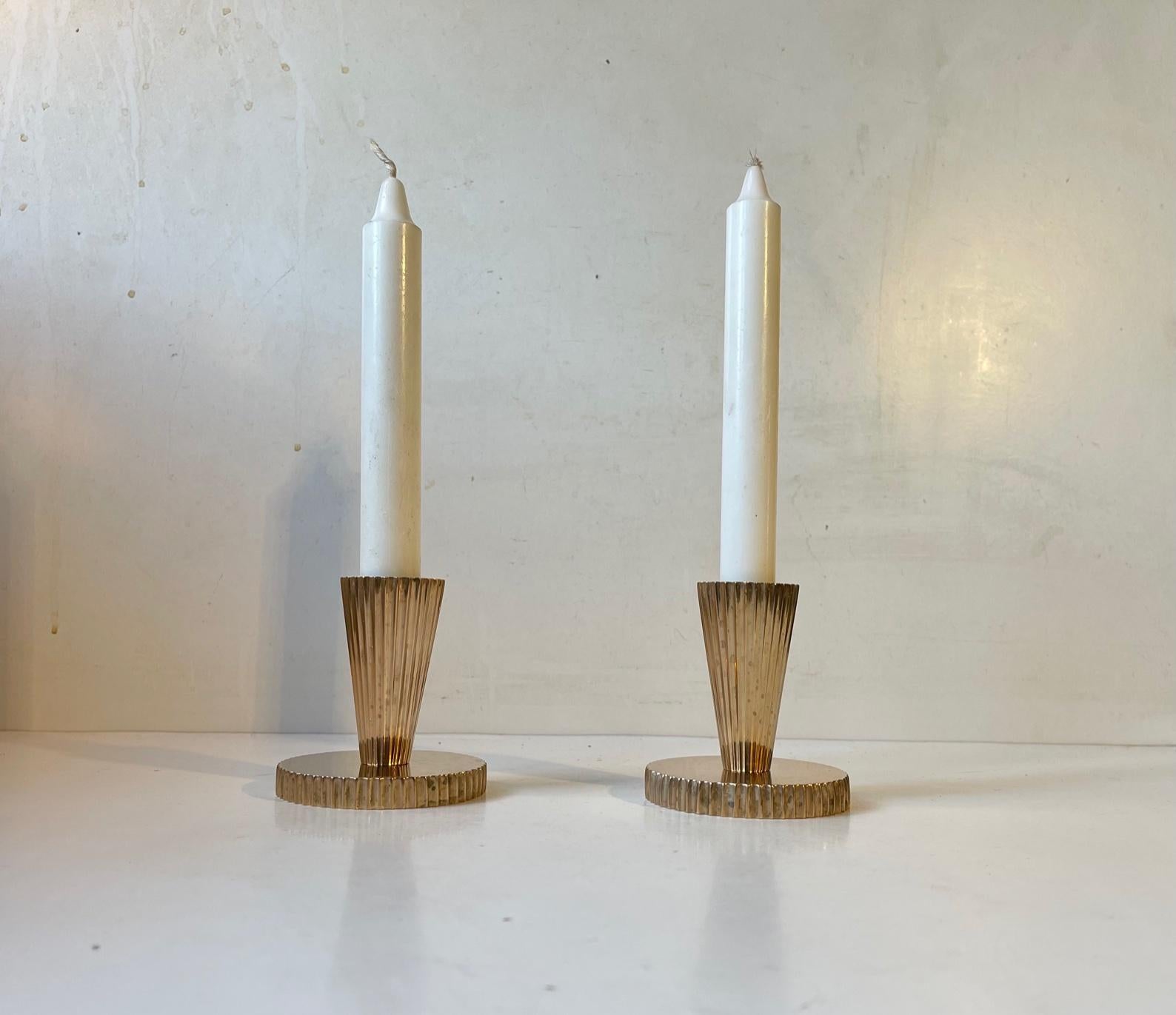 Art Deco Candlesticks in Fluted Bronze by Tinos, 1930s 1