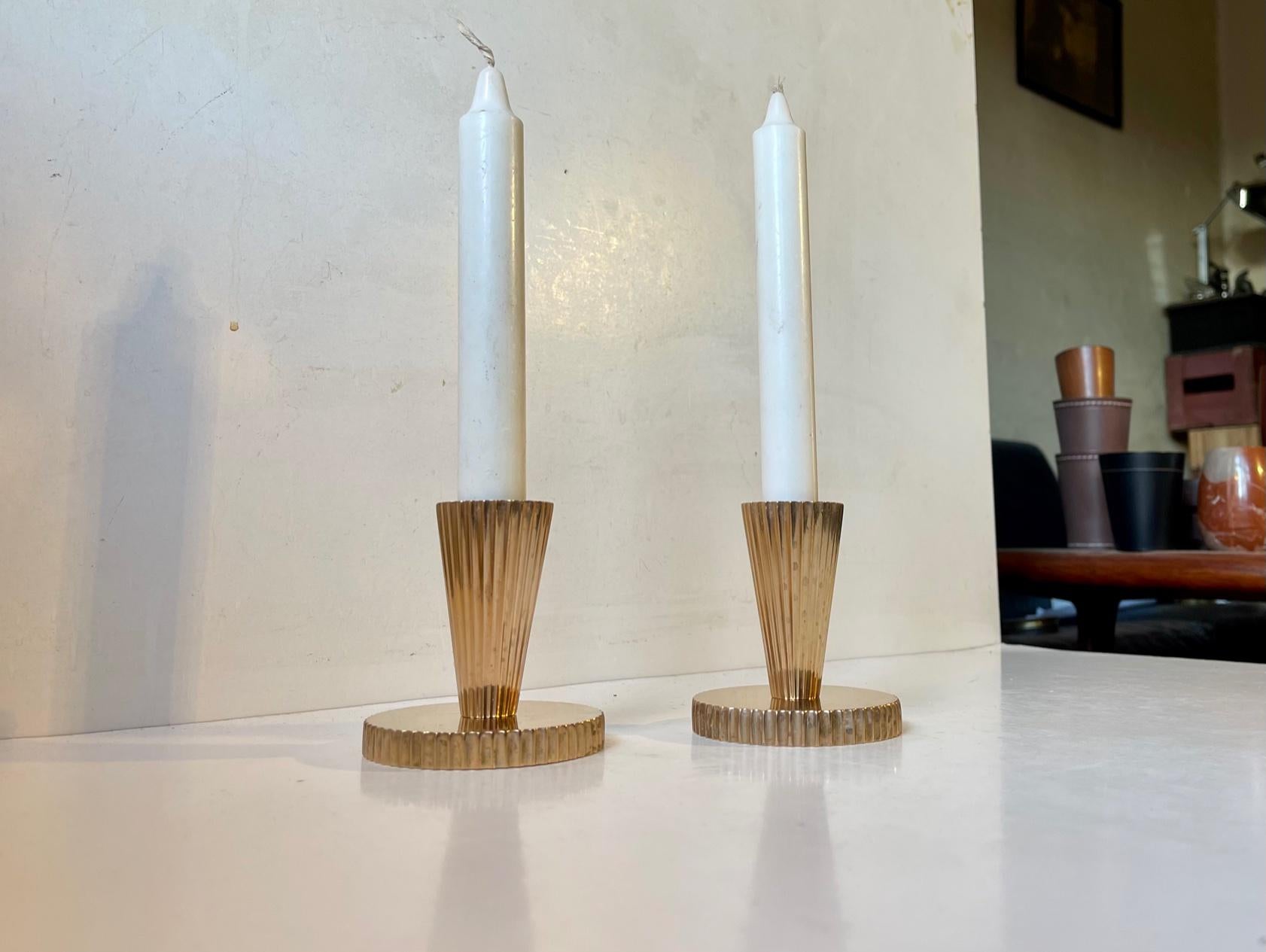 Art Deco Candlesticks in Fluted Bronze by Tinos, 1930s 3