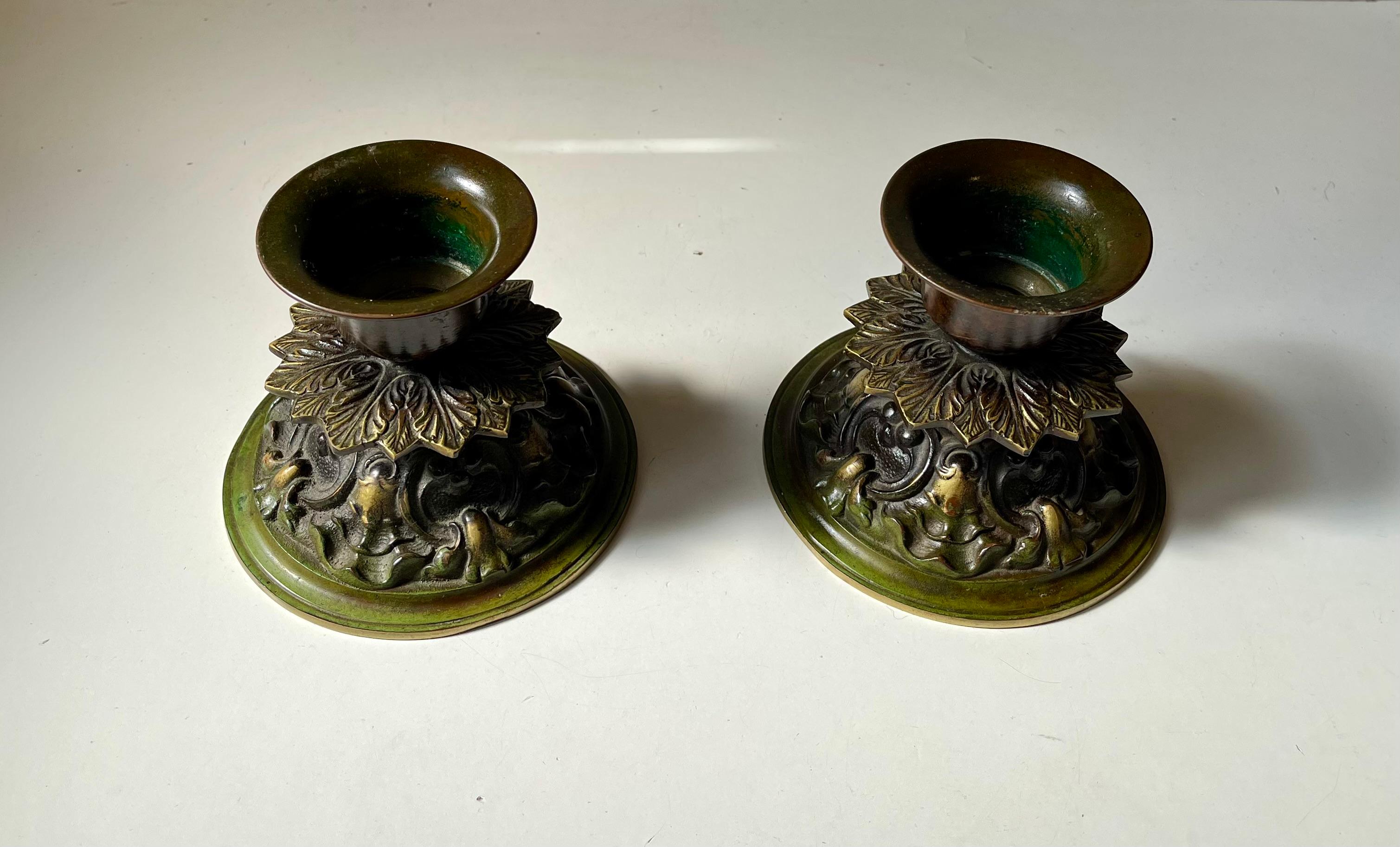 Patinato Candelieri Art Déco in bronzo patinato, Danimarca, anni '30 in vendita