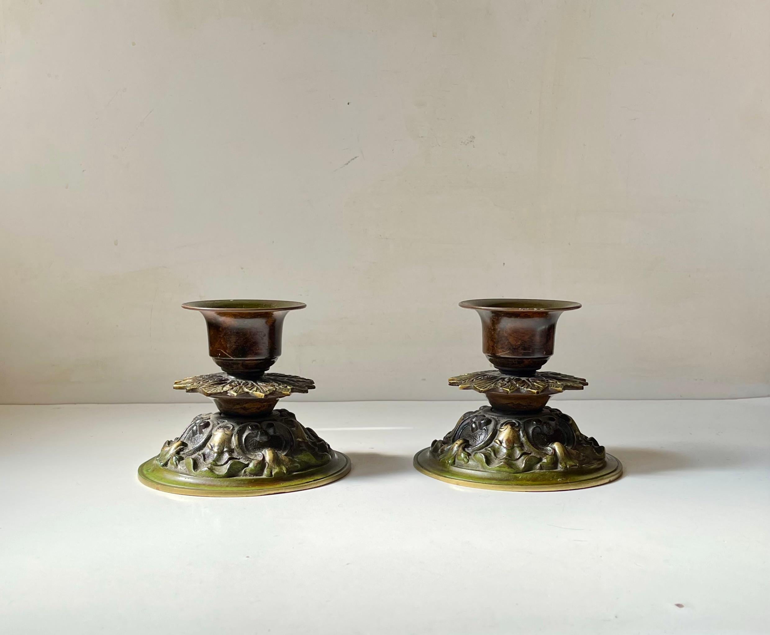 Candelieri Art Déco in bronzo patinato, Danimarca, anni '30 In condizioni buone in vendita a Esbjerg, DK