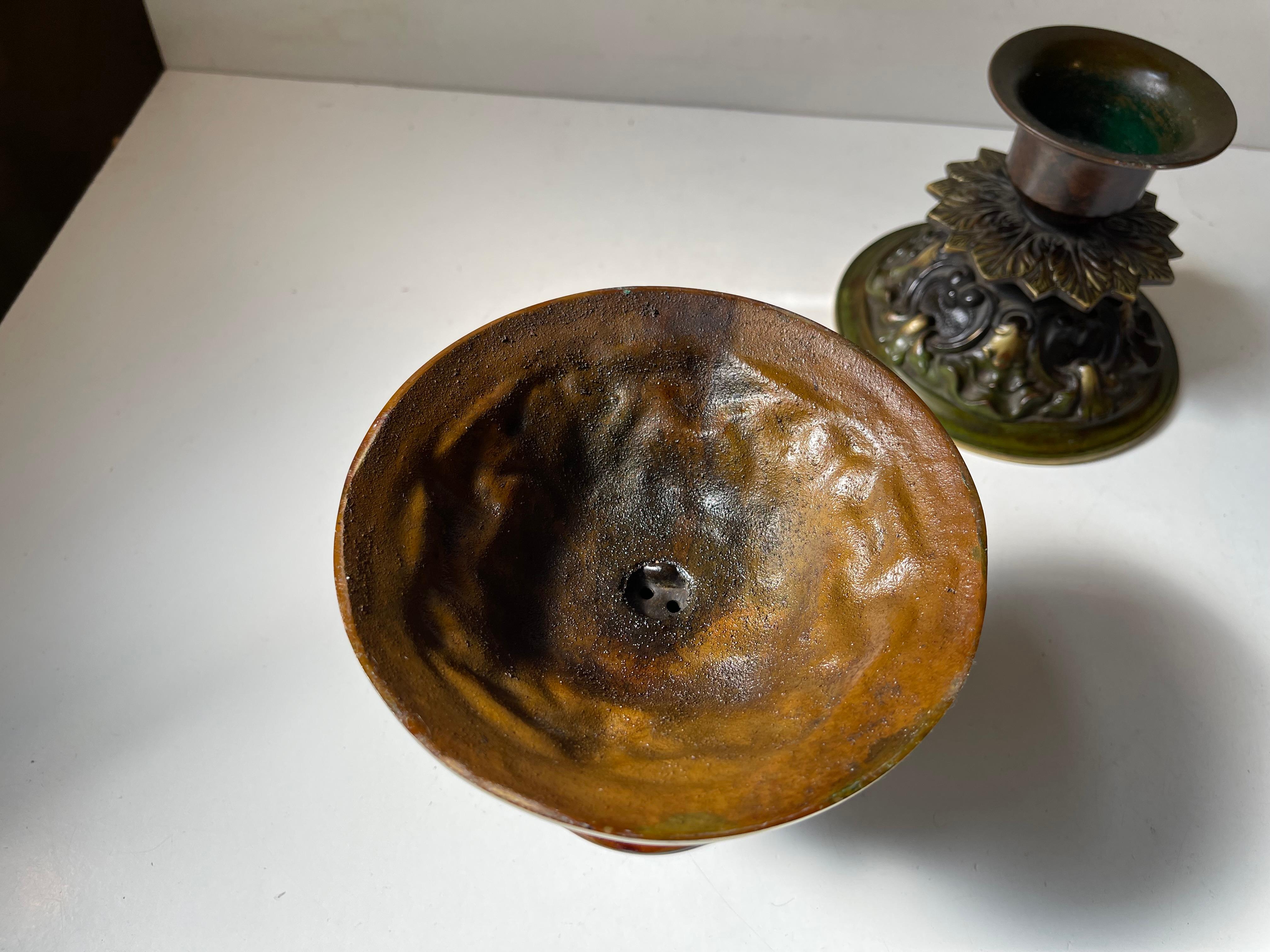Candelieri Art Déco in bronzo patinato, Danimarca, anni '30 in vendita 1