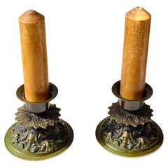 Art Deco Candlesticks in Patinated Bronze, Denmark 1930s