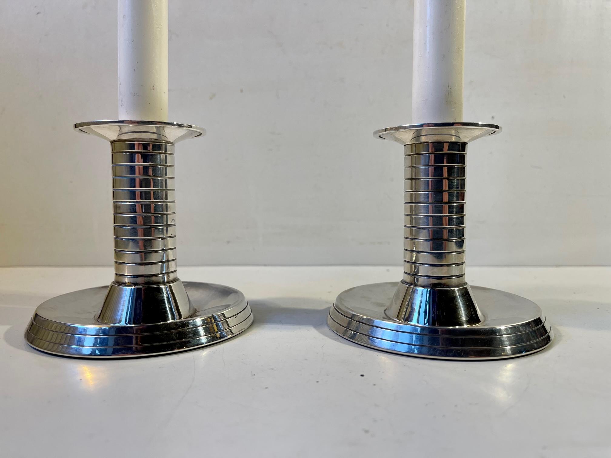 Danish Art Deco Candlesticks in Plated Silver from Carl F. Christensen, 1920s For Sale