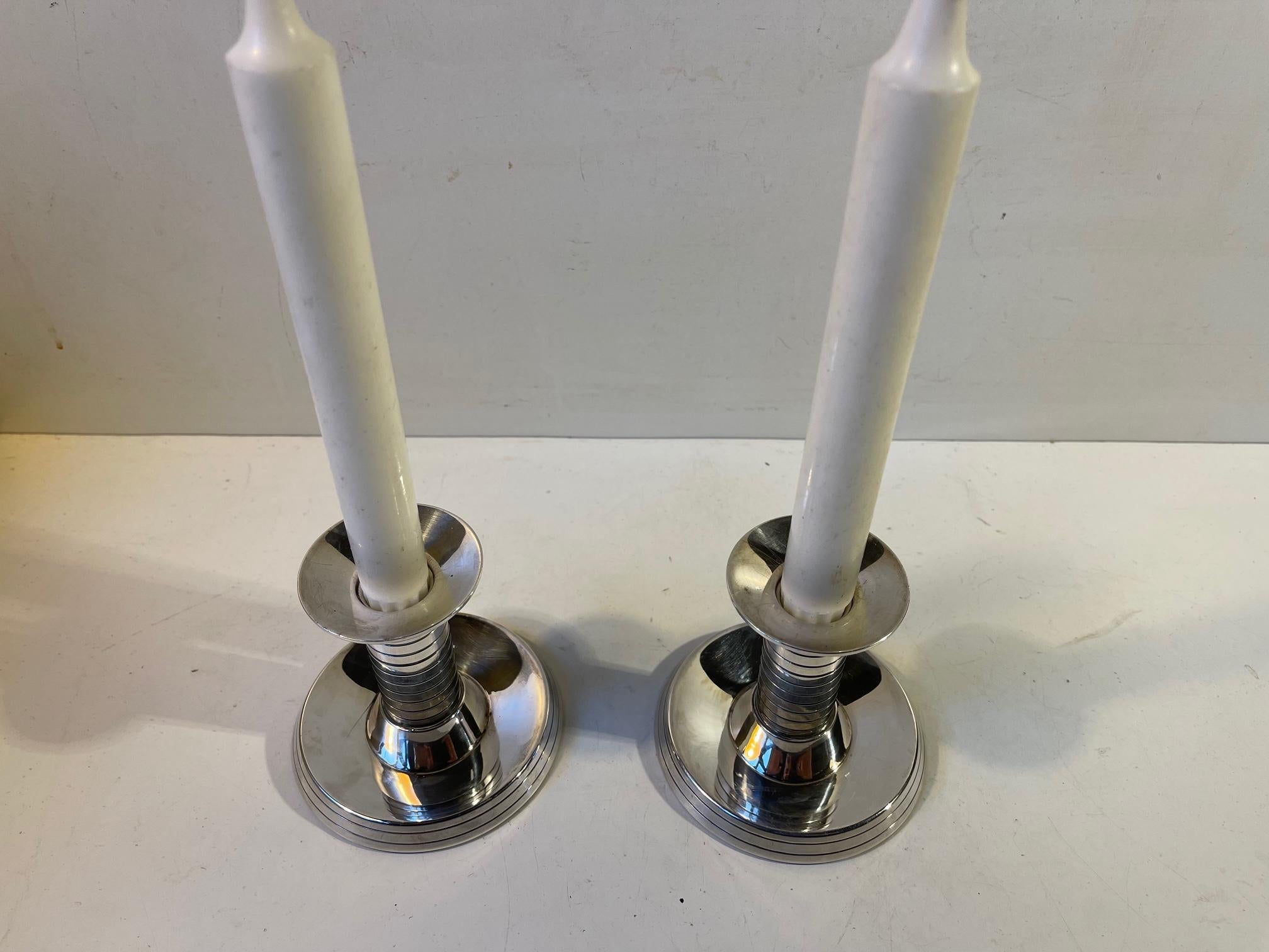 Early 20th Century Art Deco Candlesticks in Plated Silver from Carl F. Christensen, 1920s For Sale