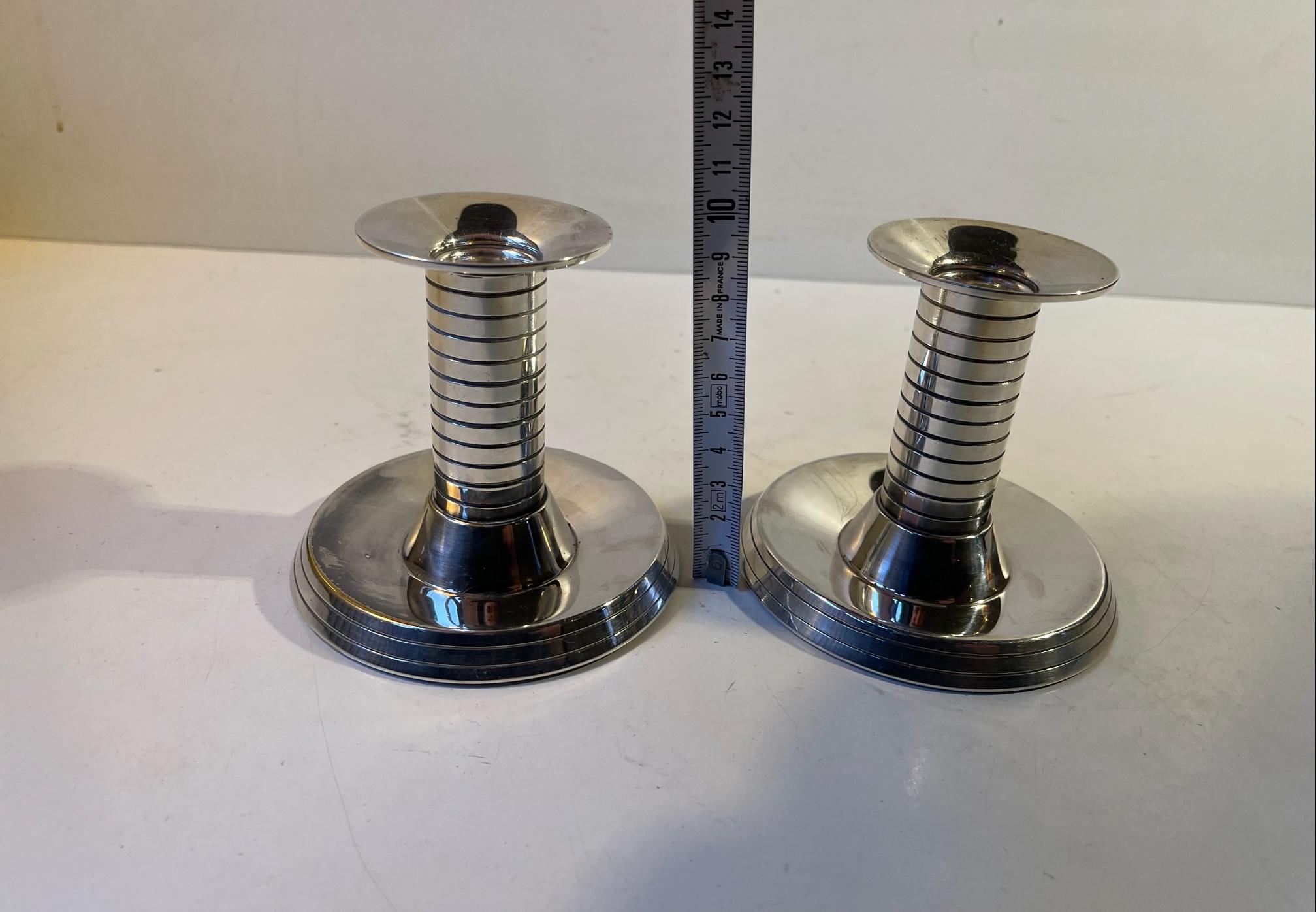 Silver Plate Art Deco Candlesticks in Plated Silver from Carl F. Christensen, 1920s For Sale