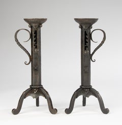 Art Deco Candlesticks - Michel Zadounaisky - Hand Forged Iron - French Modernist