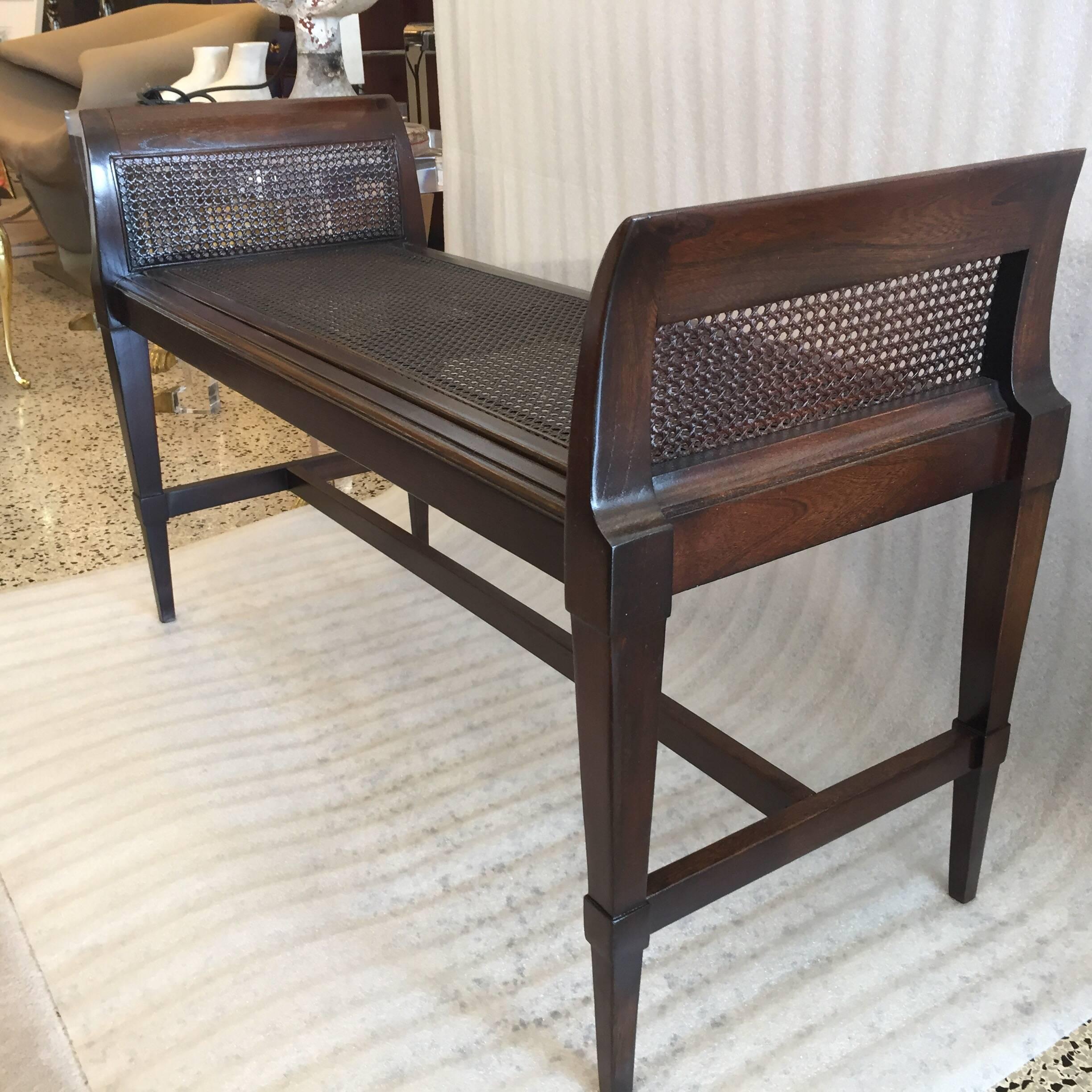 French Art Deco Cane Bench