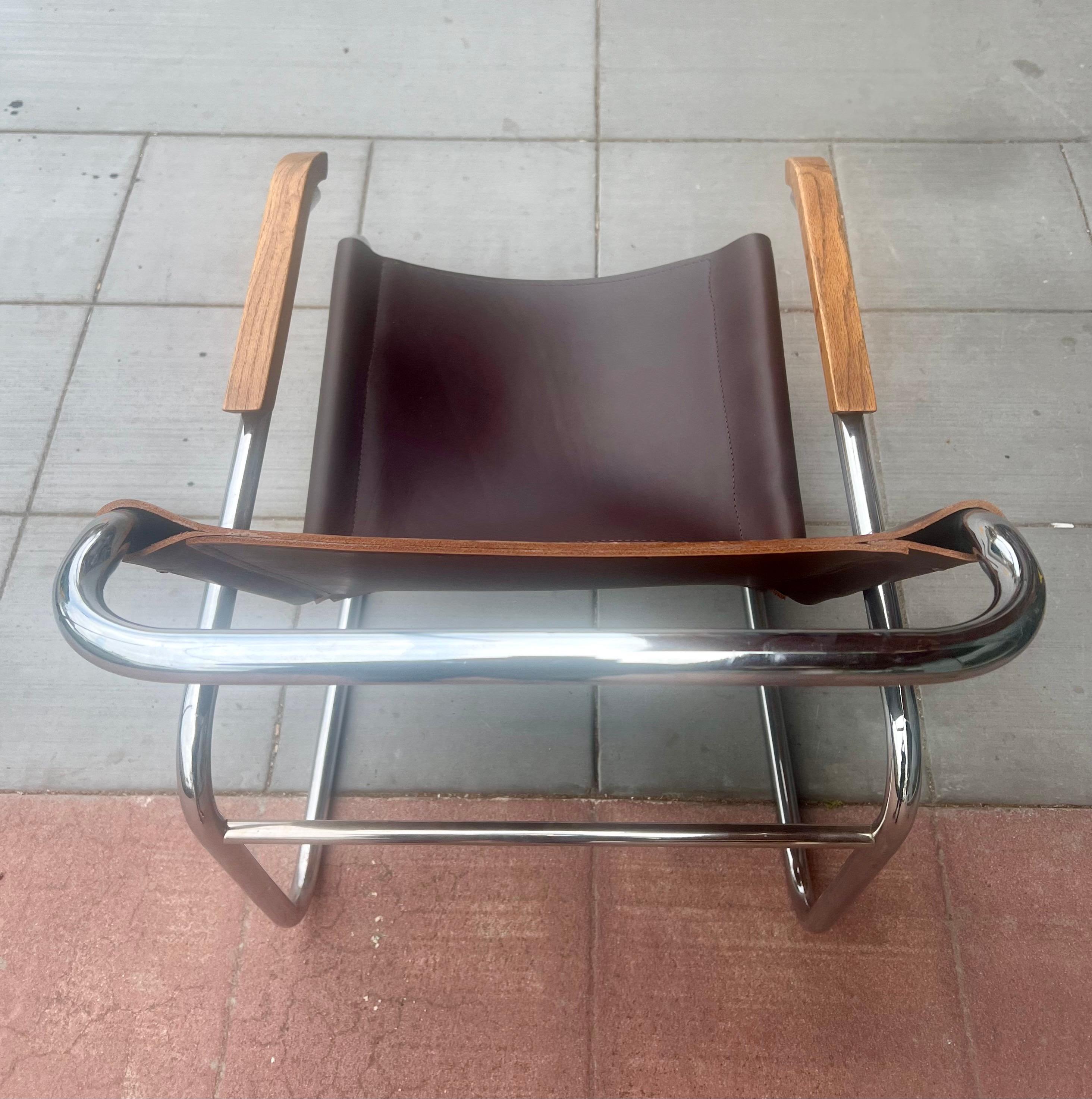 20th Century Art Deco Cantilever Marcel Breuer B35 Brown Leather Lounge Chair For Sale