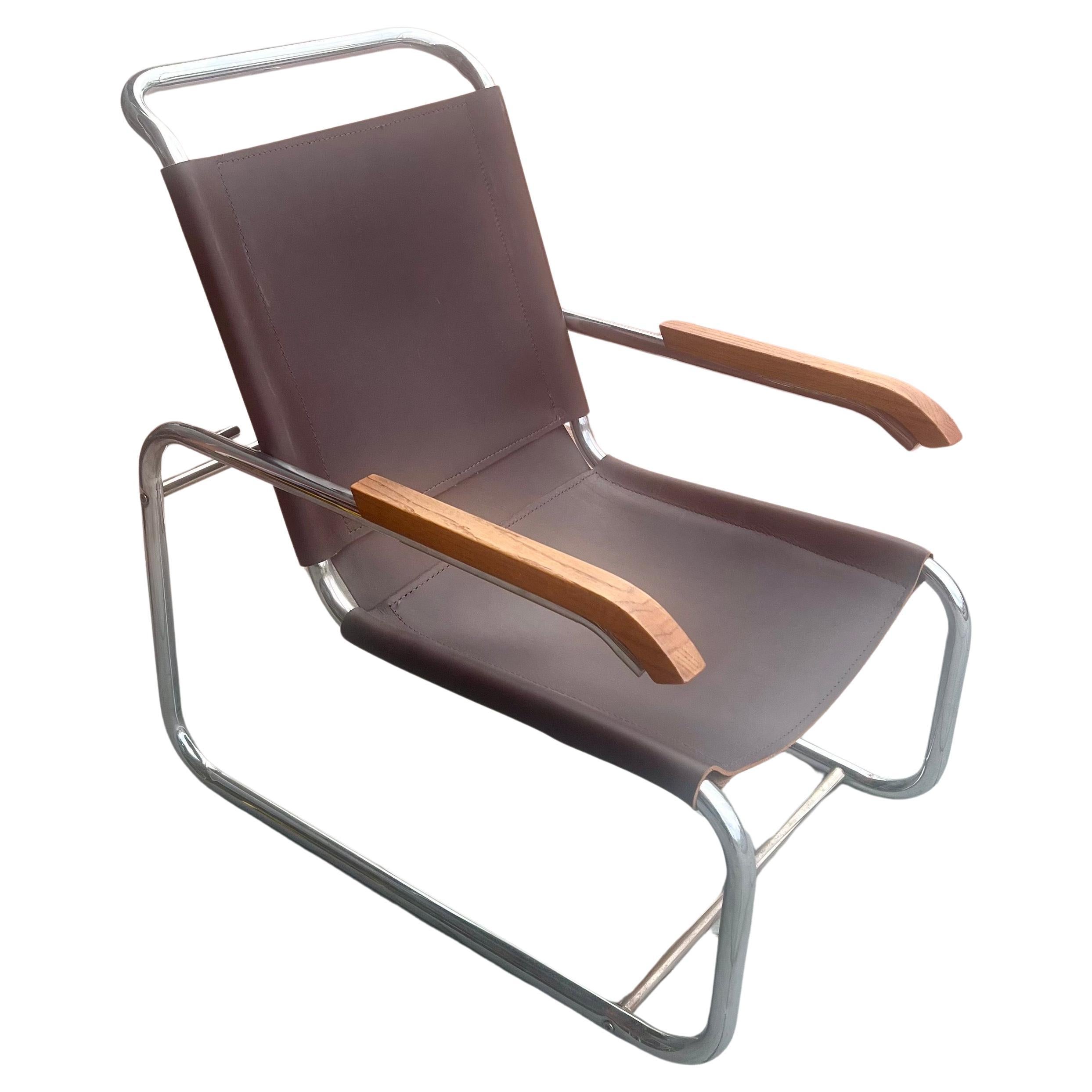 Art Deco Freischwinger Marcel Breuer B35 Brauner Leder Sessel im Angebot