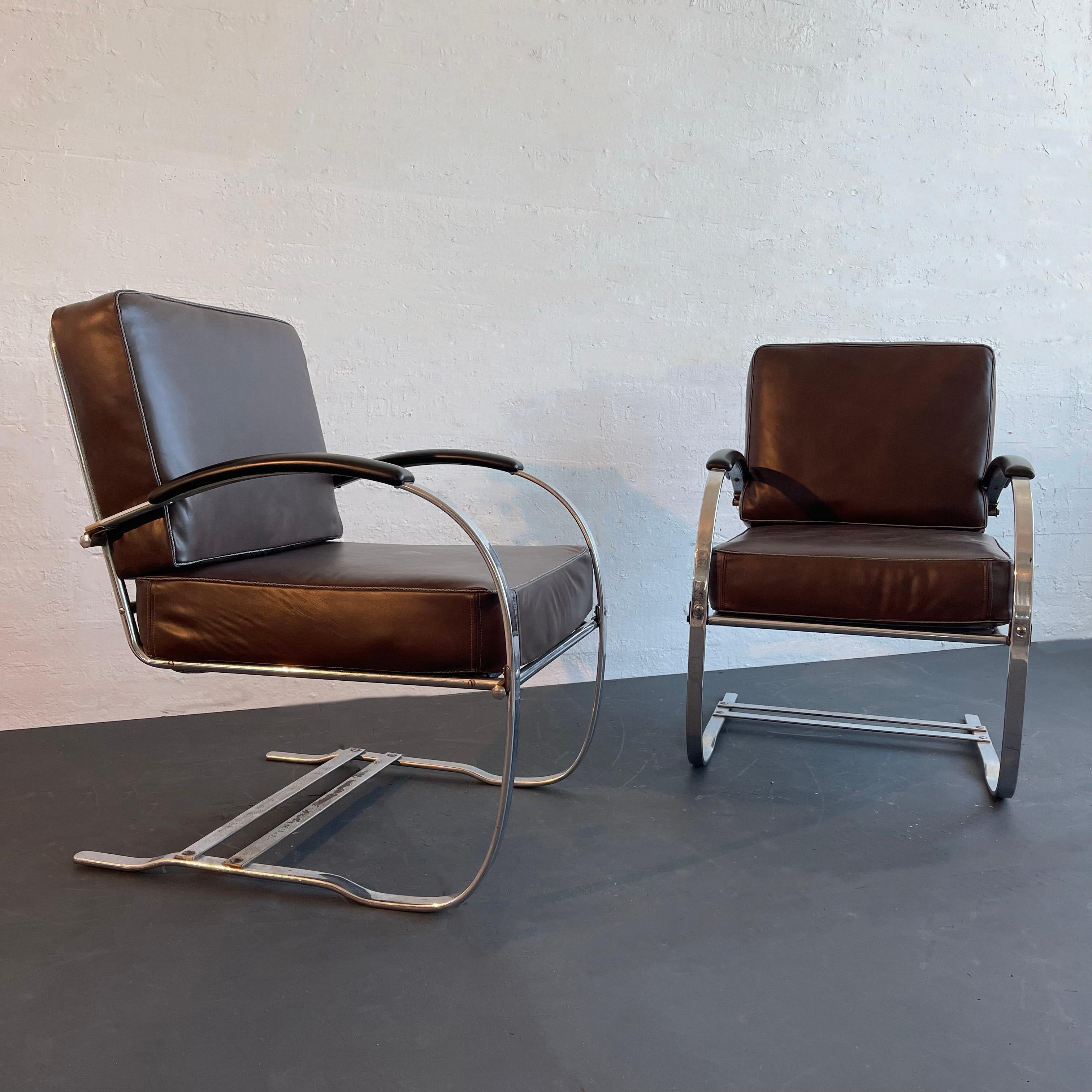 Art Deco Cantilevered Chrome Springer Lounge Chairs By Wolfgang Hoffmann 4