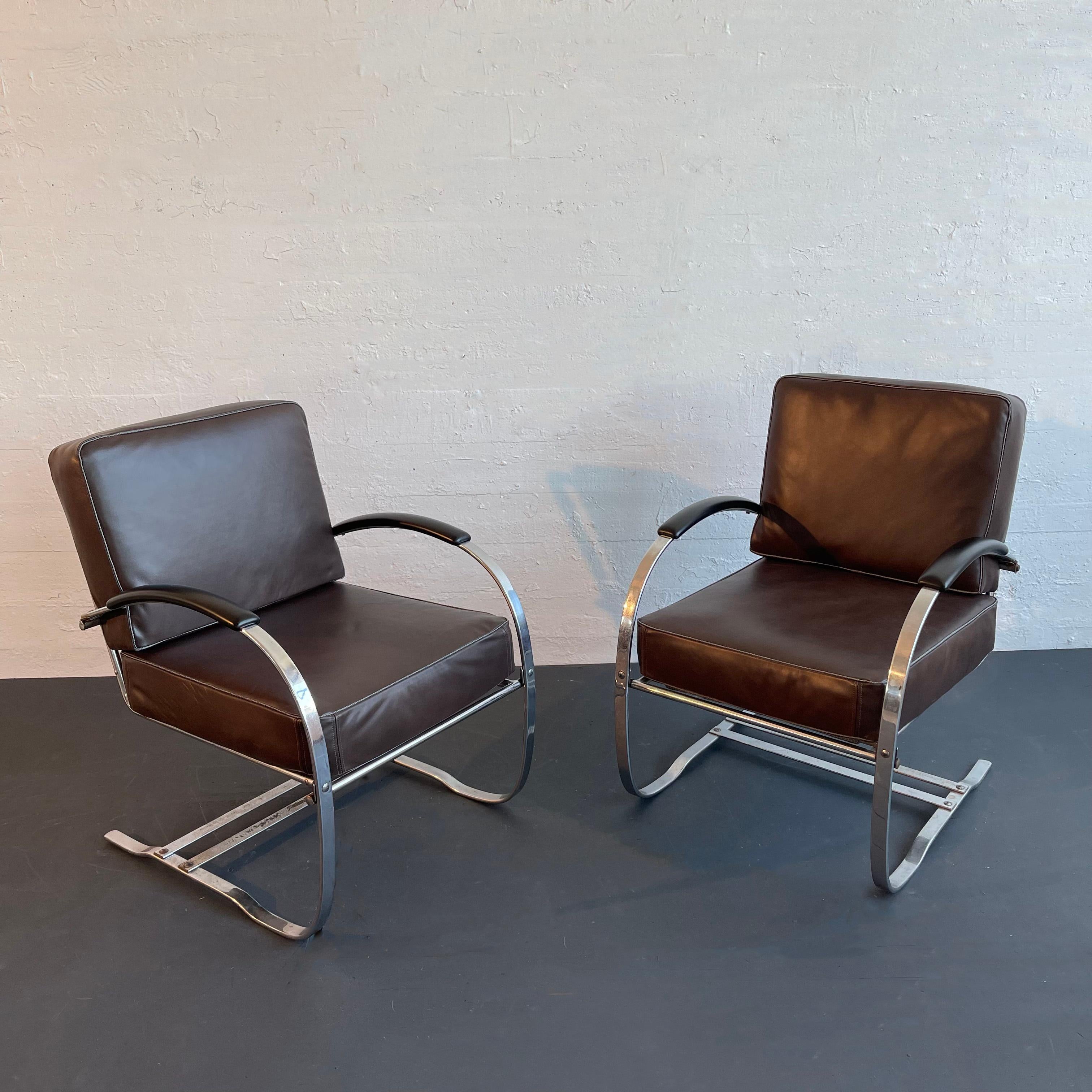 American Art Deco Cantilevered Chrome Springer Lounge Chairs By Wolfgang Hoffmann