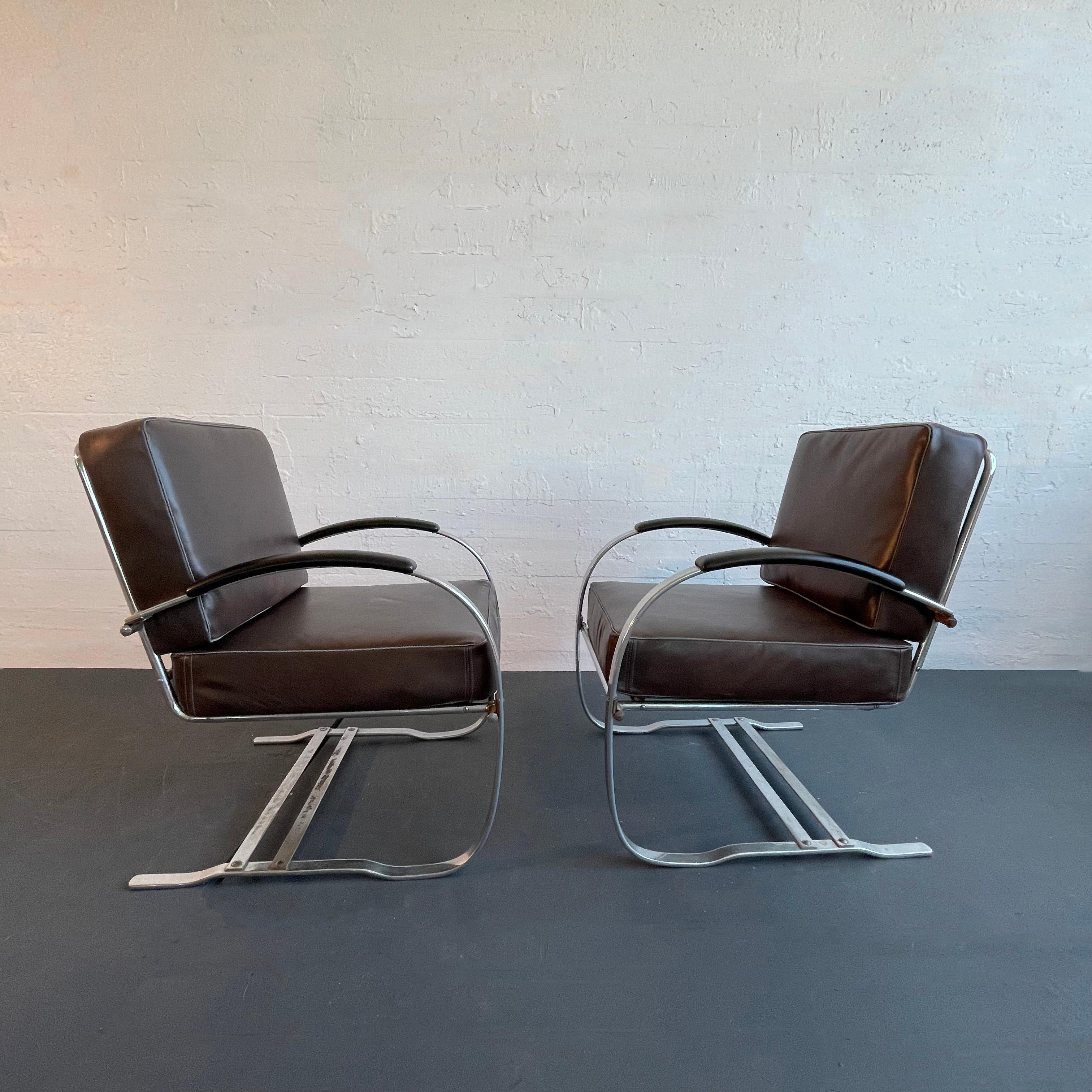 Art Deco Cantilevered Chrome Springer Lounge Chairs By Wolfgang Hoffmann In Good Condition In Brooklyn, NY