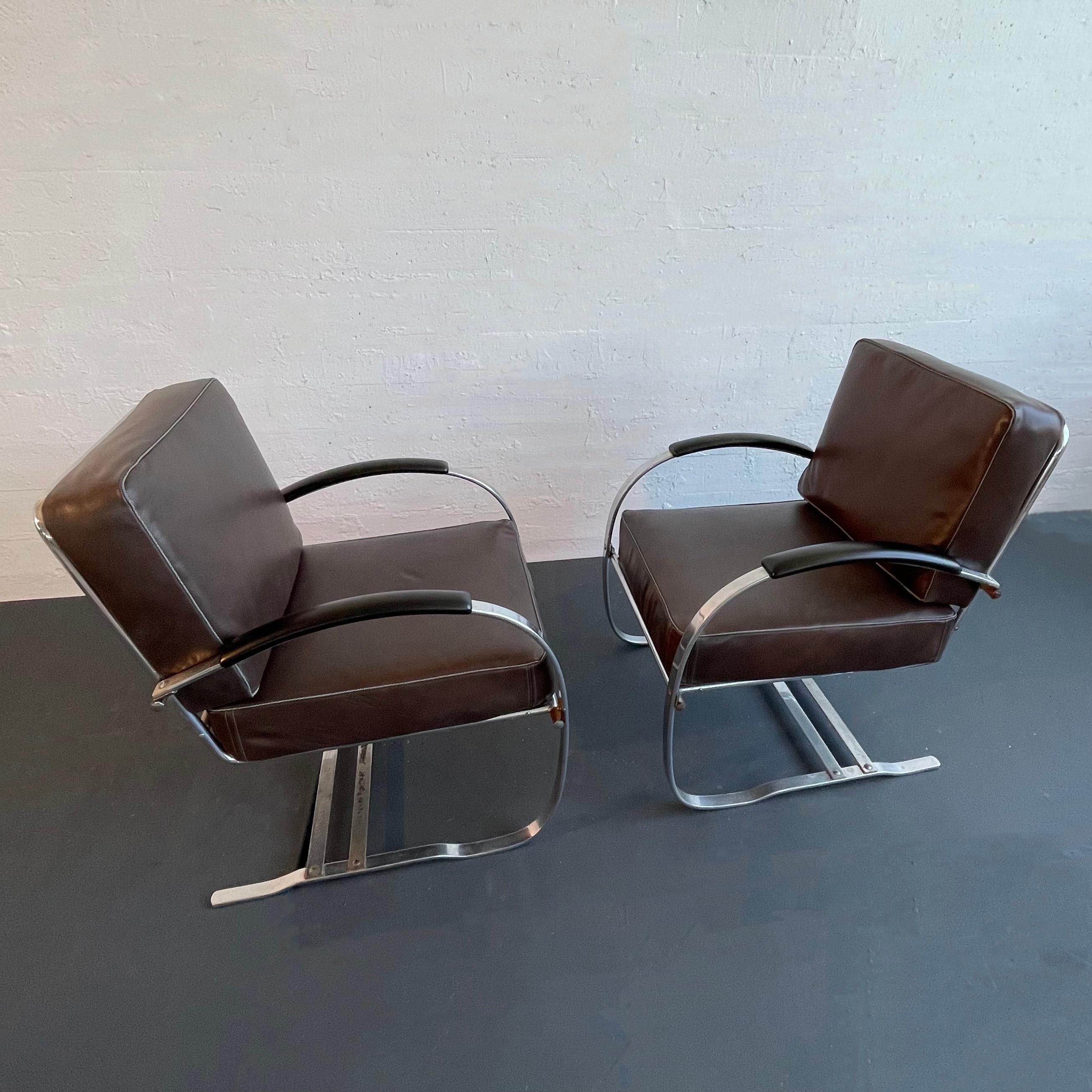 Steel Art Deco Cantilevered Chrome Springer Lounge Chairs By Wolfgang Hoffmann