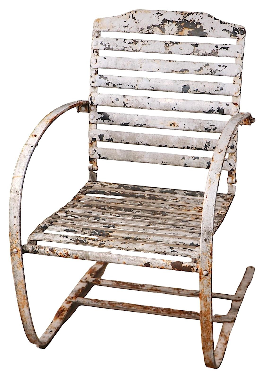 Art Deco Cantilevered Spring Garden Chair att. to Cincinnati Artistic Iron Works For Sale 5
