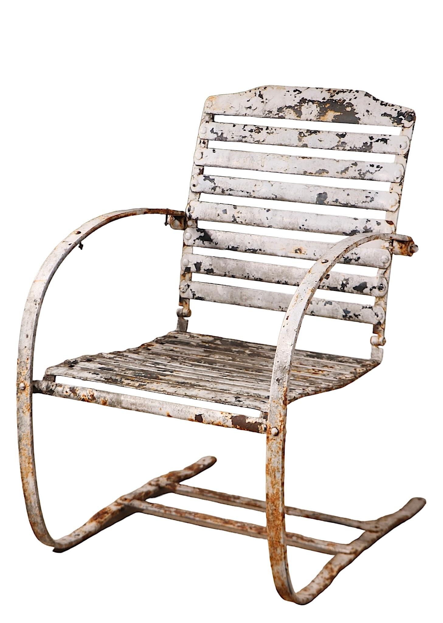 Art Deco Cantilevered Spring Garden Chair att. to Cincinnati Artistic Iron Works For Sale 6