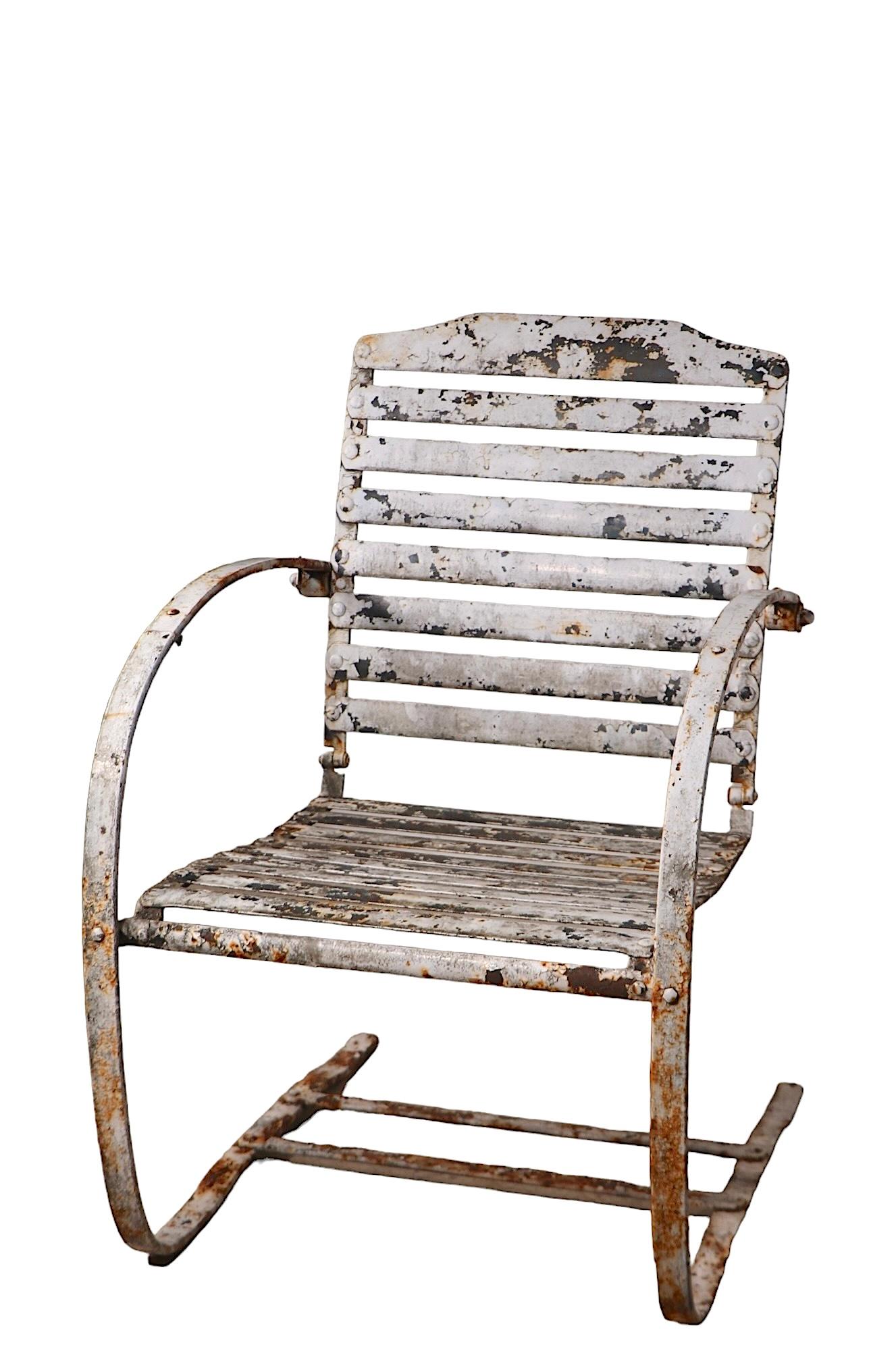 Art Deco Cantilevered Spring Garden Chair att. to Cincinnati Artistic Iron Works For Sale 7