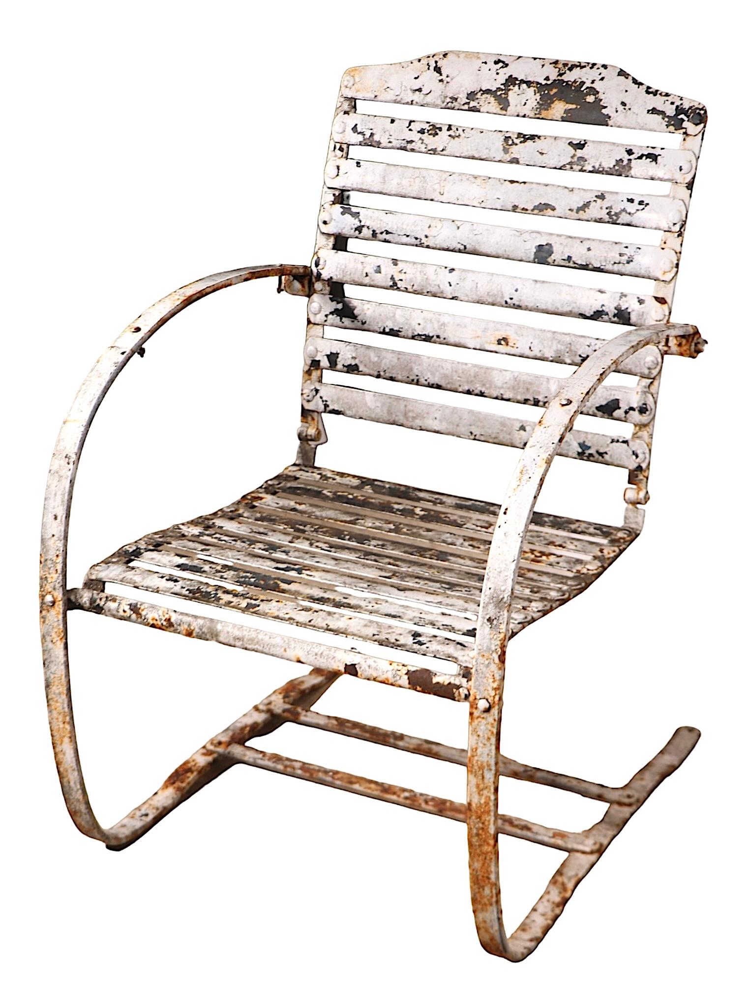 Art Deco Cantilevered Spring Garden Chair att. to Cincinnati Artistic Iron Works For Sale 8