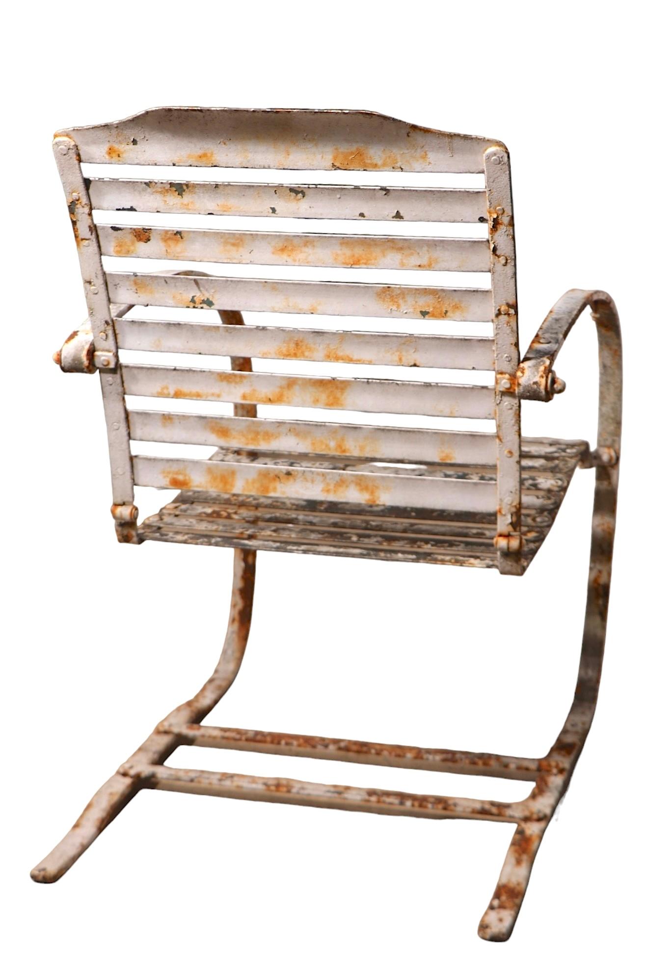Art Deco Cantilevered Spring Garden Chair att. to Cincinnati Artistic Iron Works For Sale 9