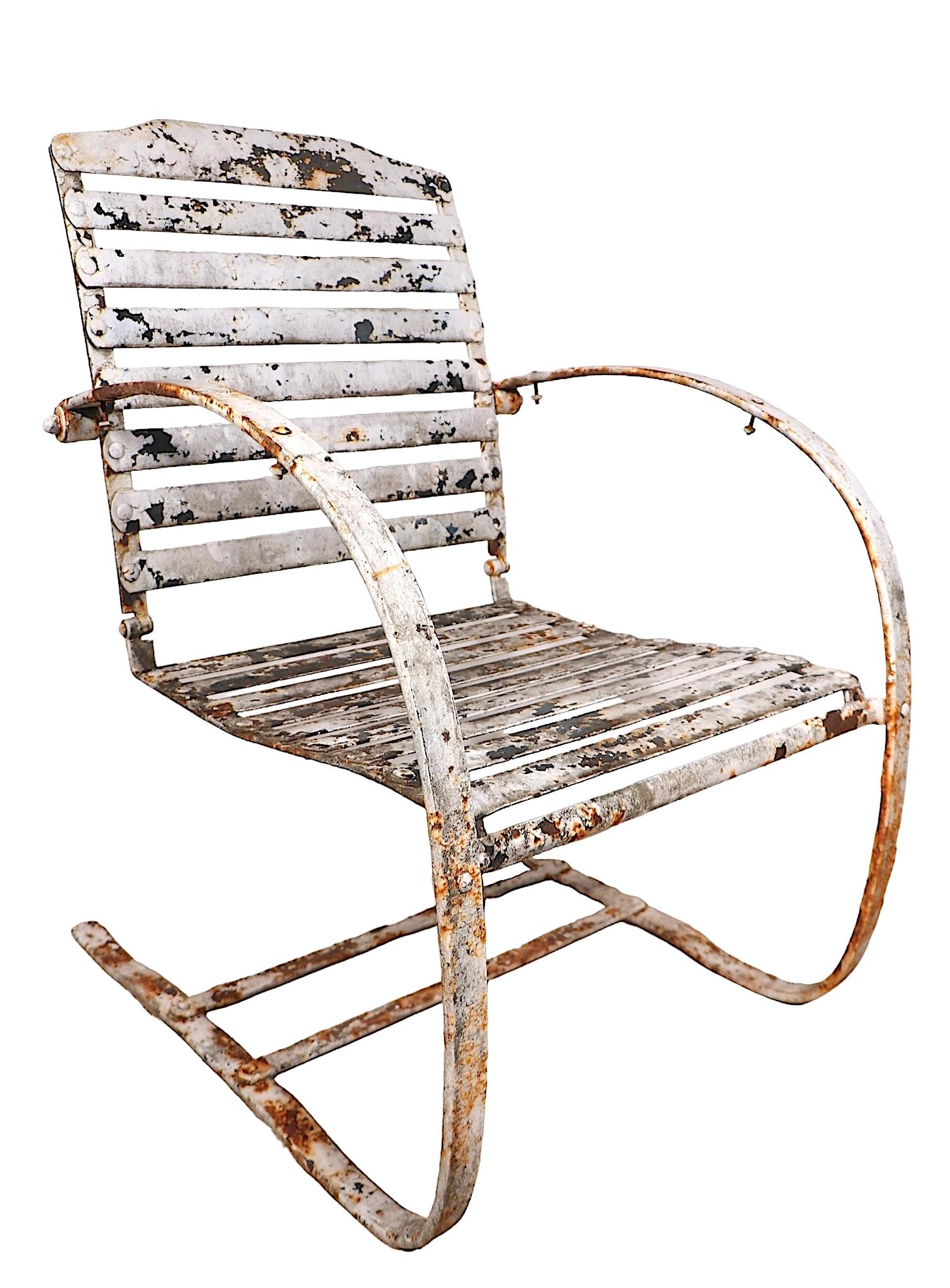 American Art Deco Cantilevered Spring Garden Chair att. to Cincinnati Artistic Iron Works For Sale