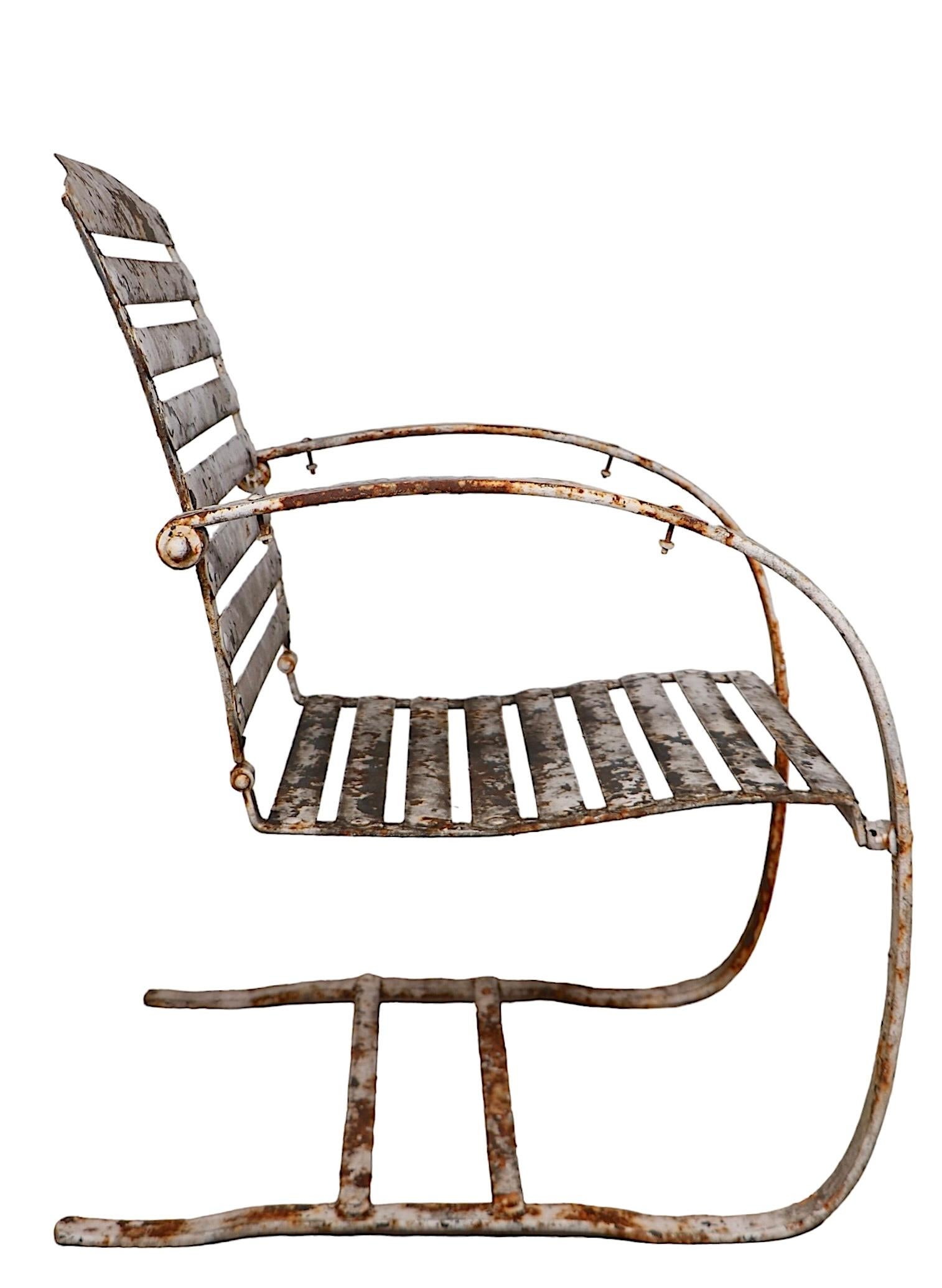 Art Deco Cantilevered Spring Garden Chair att. to Cincinnati Artistic Iron Works For Sale 4