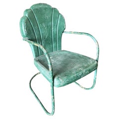 Art Deco Freischwinger aus Stahl Muschelschale Patio Lounge Chair