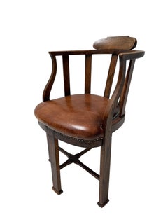 Art Deco Captain"s Chair or Armchair with Leather Seat, 1930s