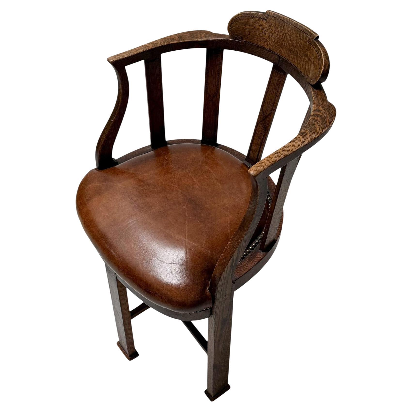 Art Deco Captain"s Chair or Armchair with Leather Seat, 1930s For Sale