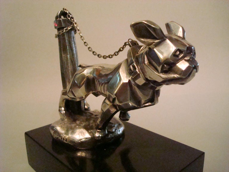 Art Deco Car Mascot, Chained French Bulldog, Hood Ornament, France