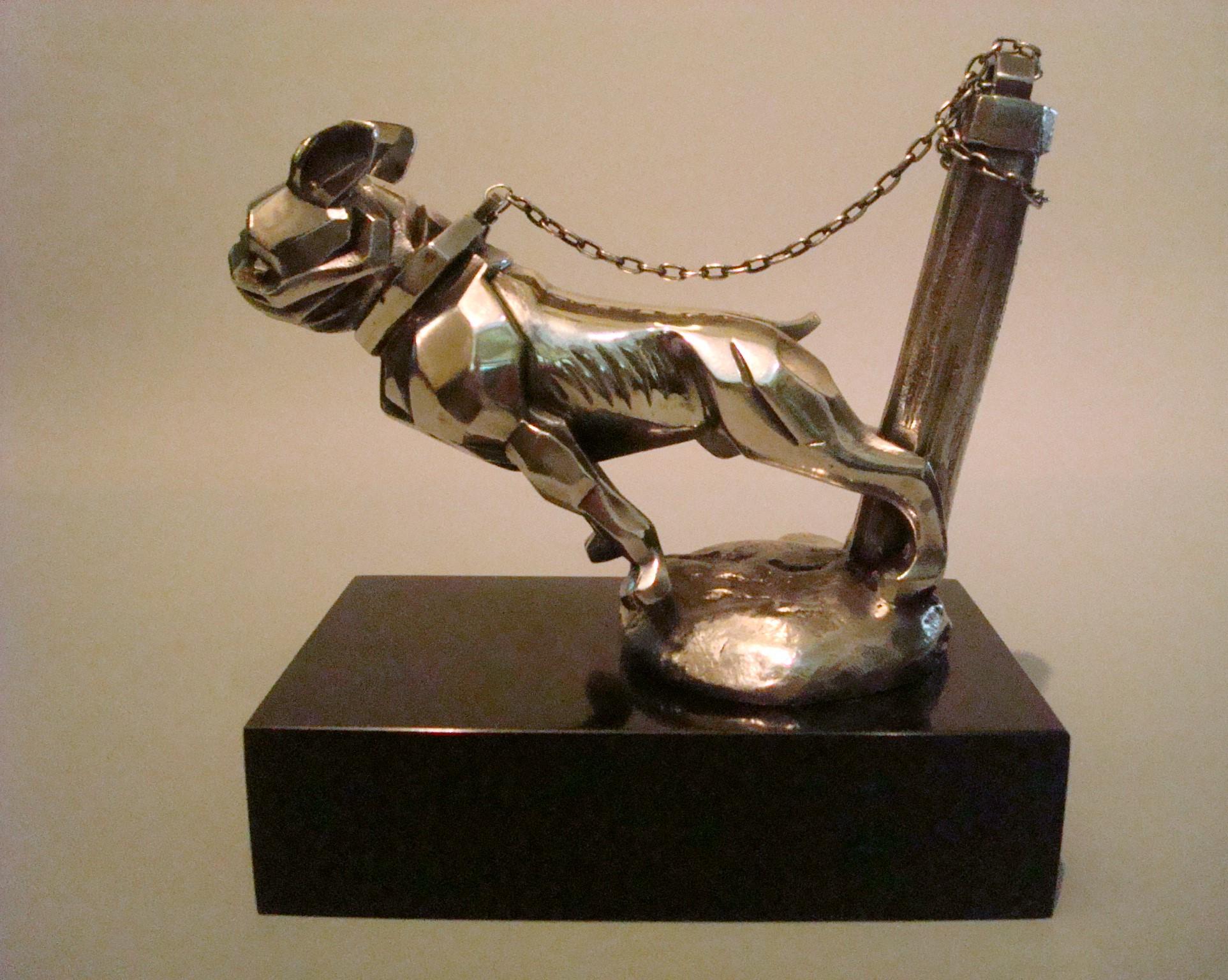Art Deco Car Mascot, Chained French Bulldog, Hood Ornament, France 1920s In Good Condition In Buenos Aires, Olivos