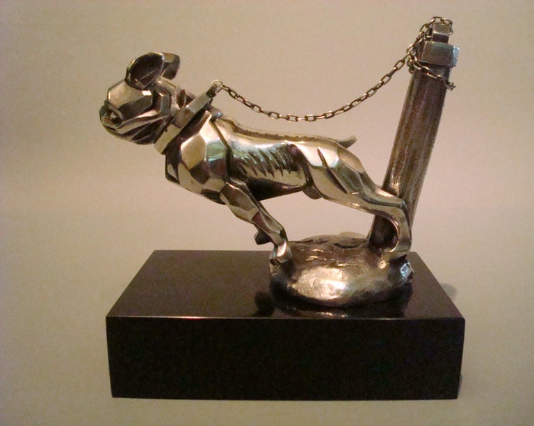 Art Deco Car Mascot, Chained French Bulldog, Hood Ornament