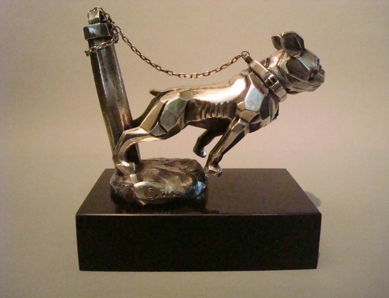 Art Deco Car Mascot, Chained French Bulldog, Hood Ornament, France