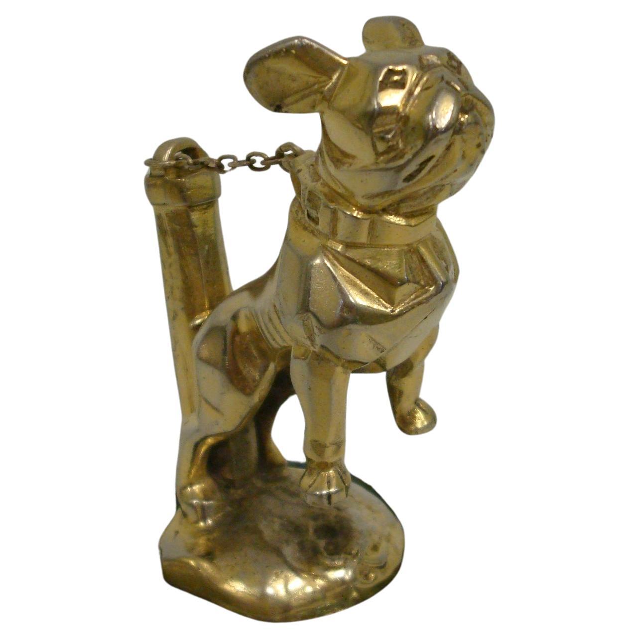 Art Deco Car Mascot, Chained French Bulldog, Hood Ornament, France 1920s