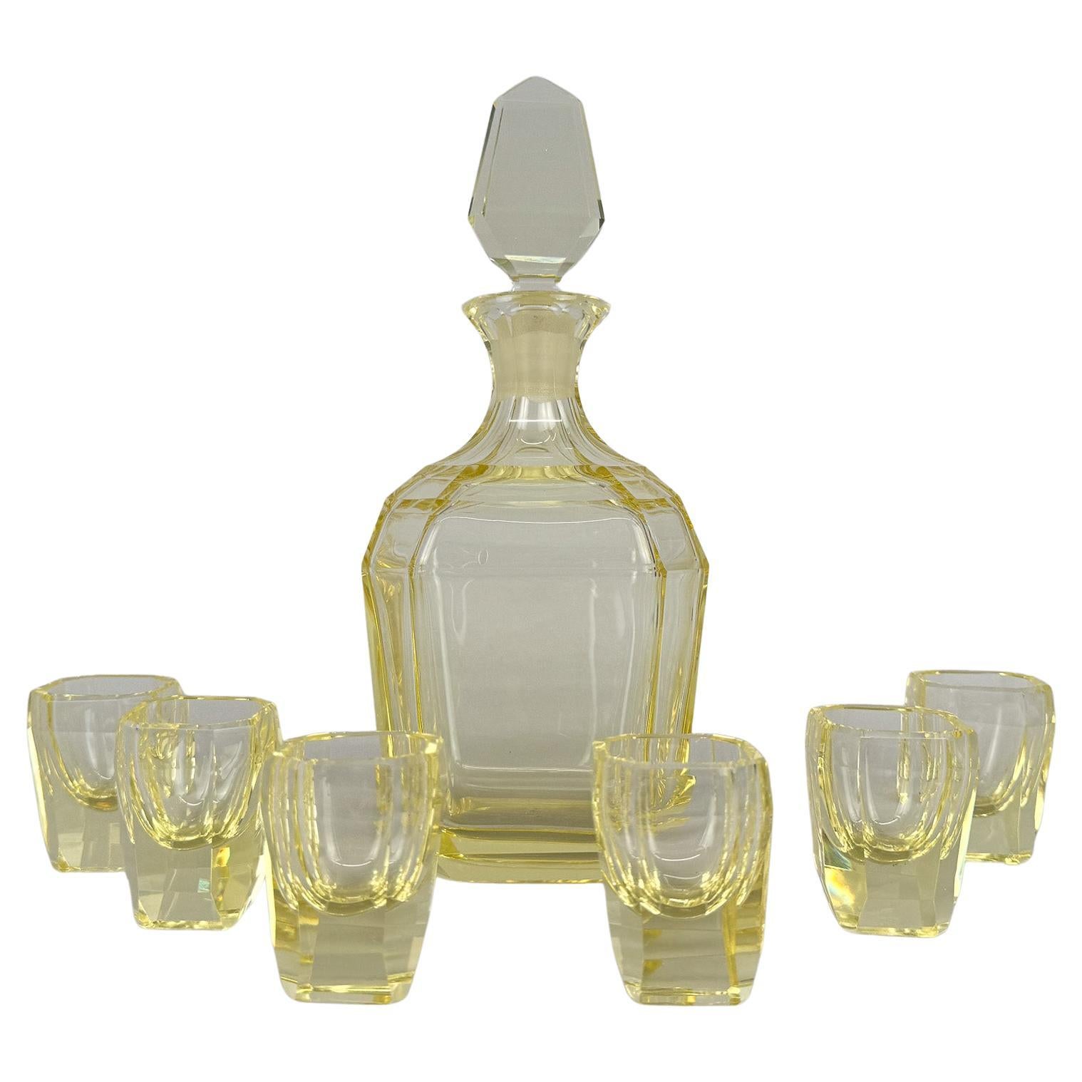Caraffa Decanter Art Deco con 6 bicchieri, Label